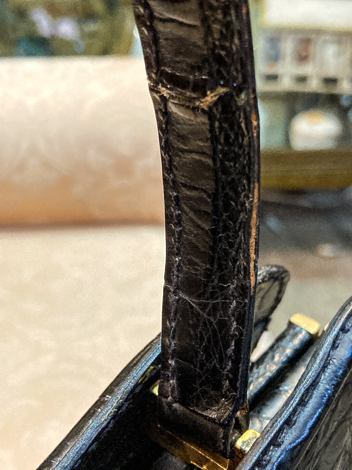 Vintage Black French Crocodile Patent Leather Classic Handbag Purse