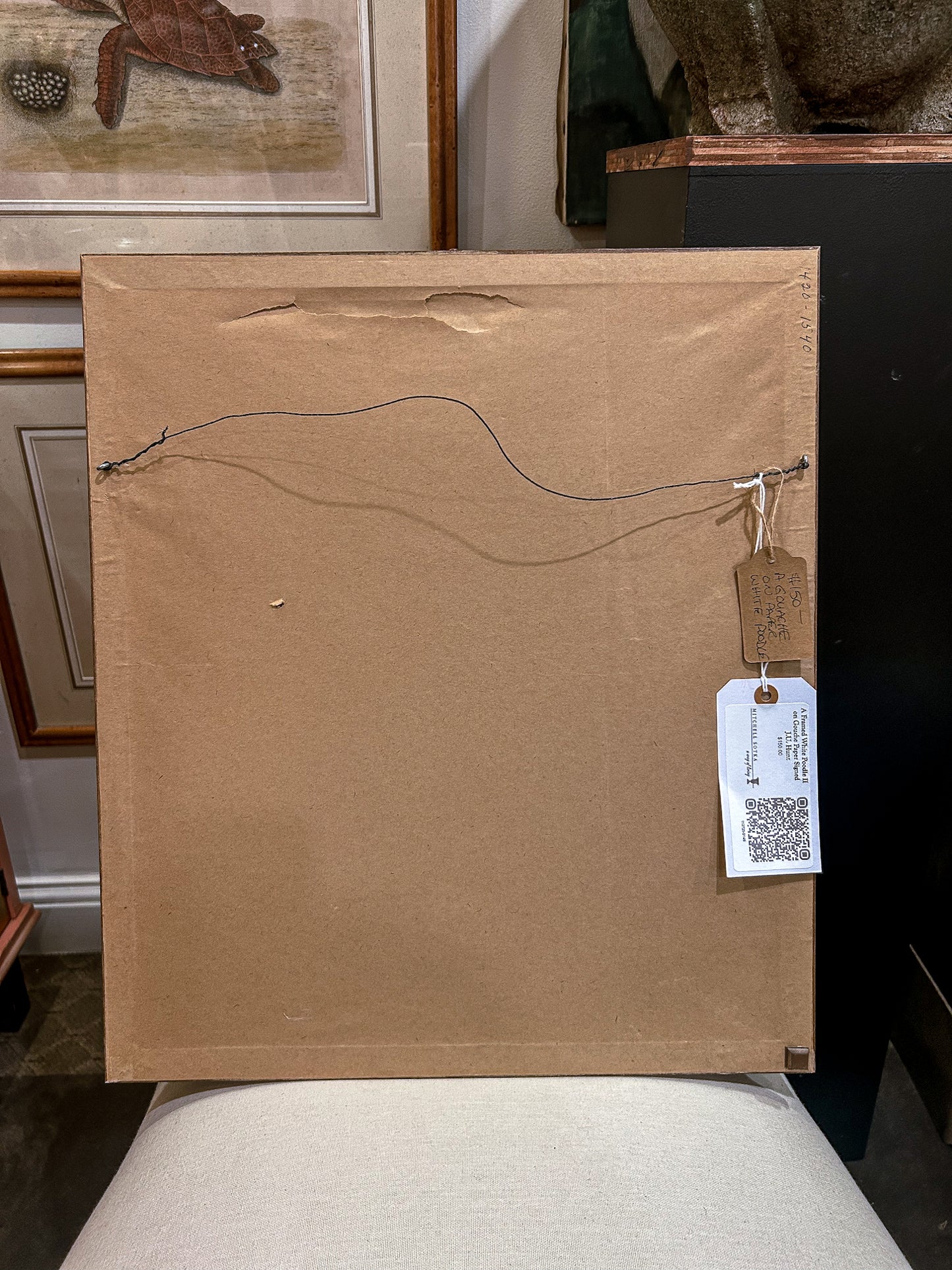 Vintage Framed Painting White Poodle II Gouche Paper J.U. Hunt Wall Art