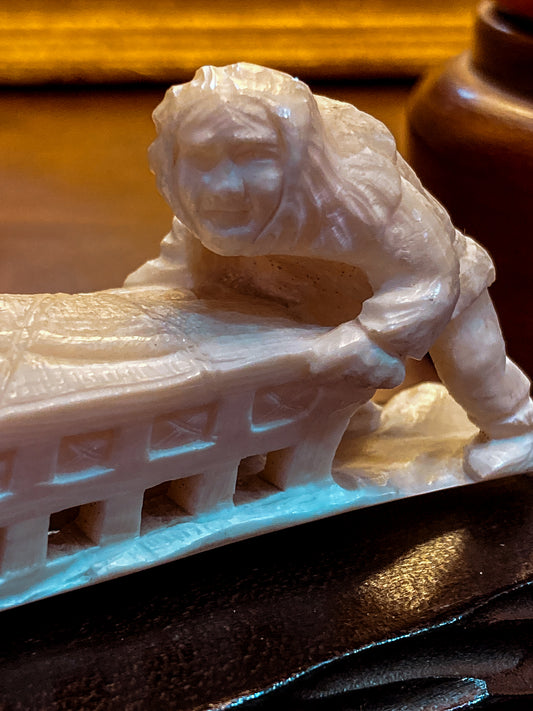 Vintage Hand Carved Bone Inuit Figure Sleigh Dogs Miniature Sculpture on Base