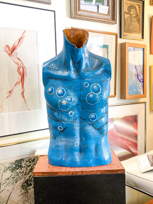 Vintage Hand-Painted Blue Bubble Mannequin Male Torso Sculpture
