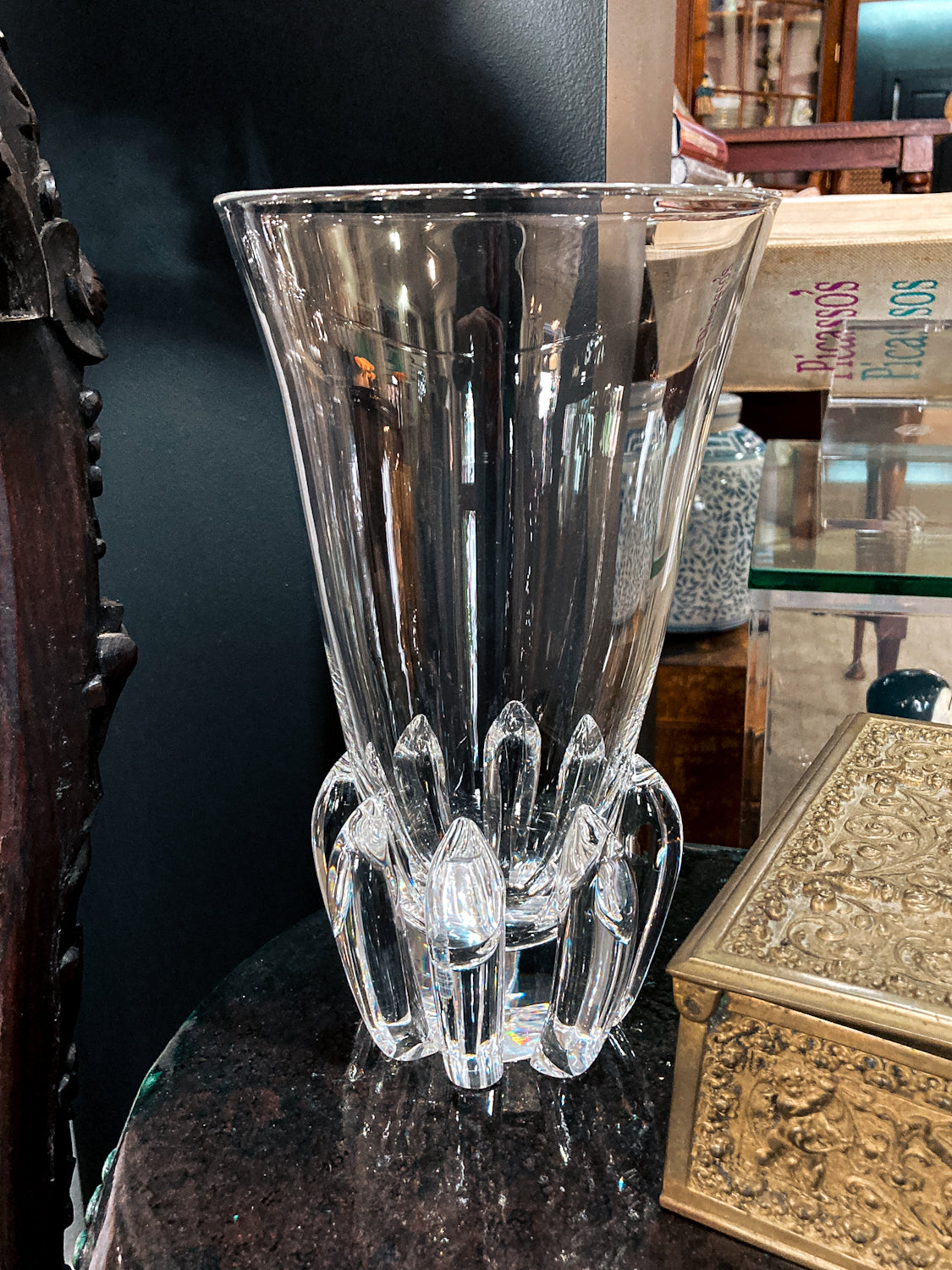 Vintage Handblown George Thompson Steuben Clear Glass Art Vase