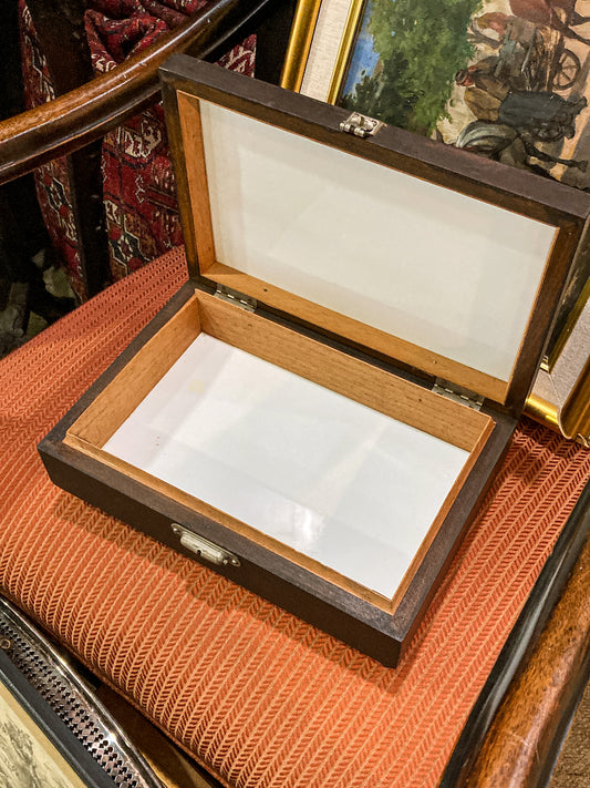 Vintage 1970s Charcoal Milk Glass Lined Lidded Humidor Cigar Box