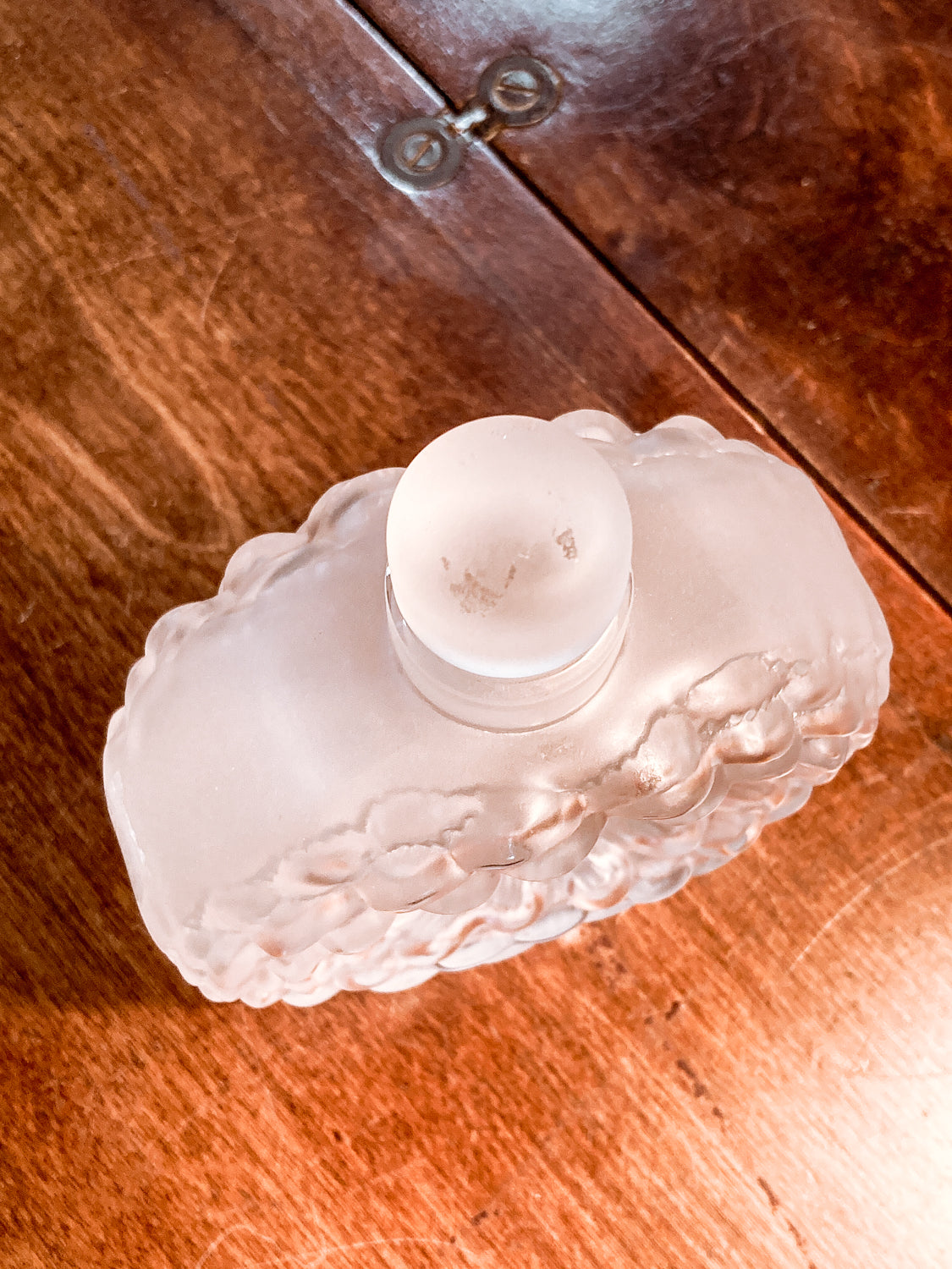 Vintage Large Lalique Dahlia Flower Frosted Crystal Scent Perfume Bottle