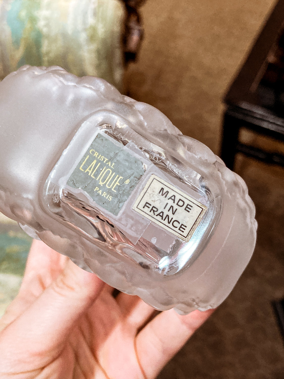 Vintage Large Lalique Dahlia Flower Frosted Crystal Scent Perfume Bottle