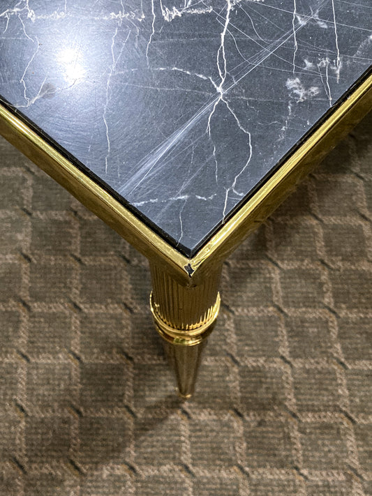 Vintage MCM Hollywood Regency Style Brass Black Marble Cocktail Coffee Table
