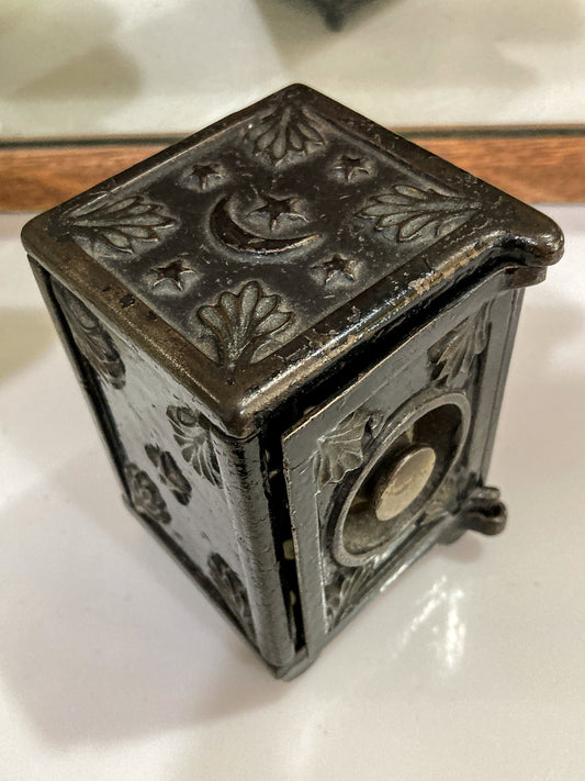 Vintage Miniature Safe Star Moon Collectible Cast Iron Coin Still Bank