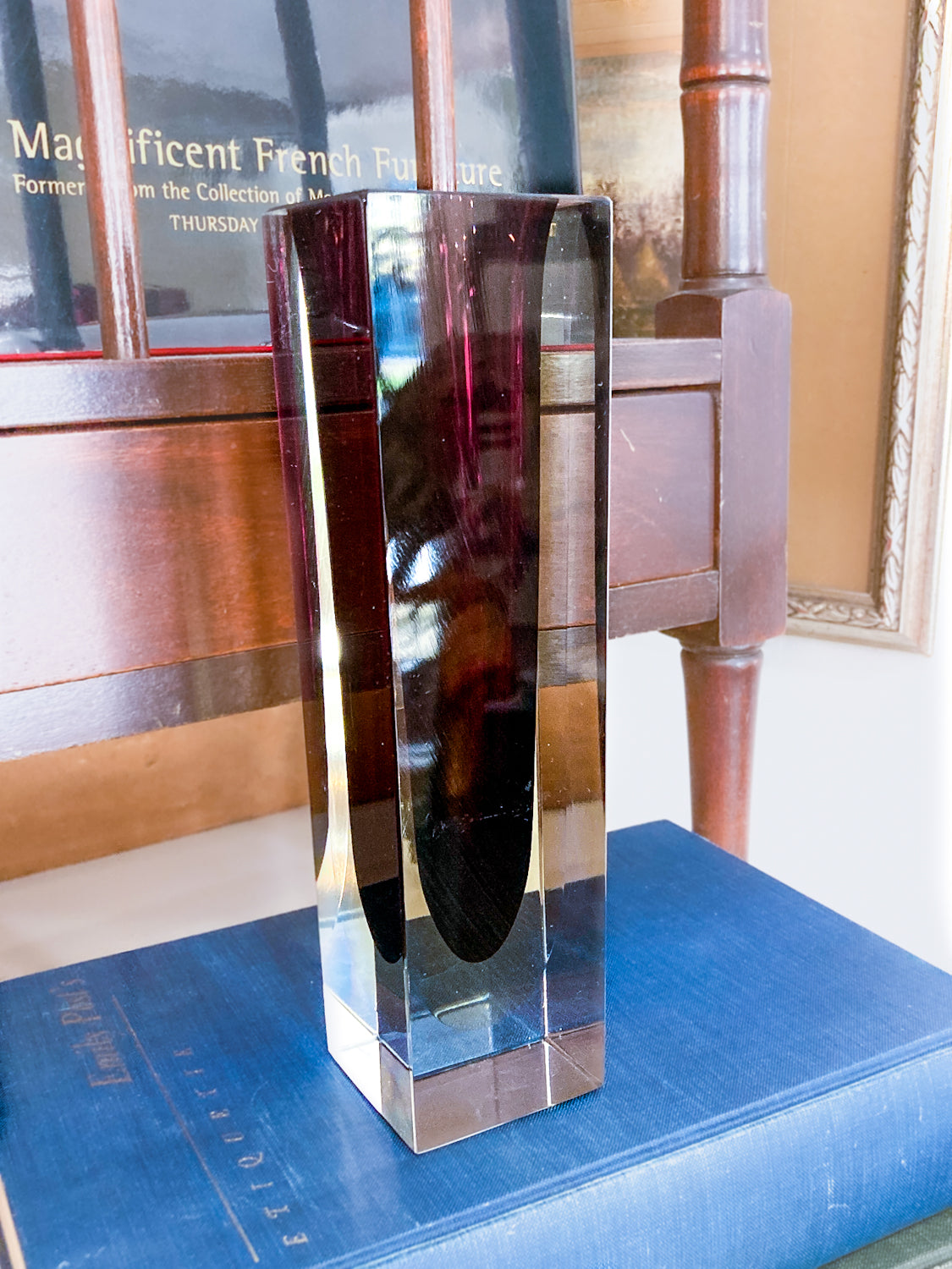 Murano Sommerso V. Nason Italian Rectangular Wine Red Glass Bud Vase