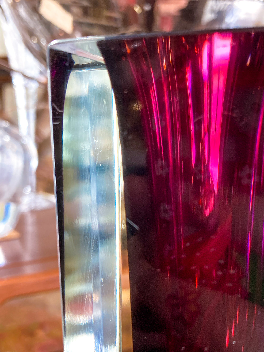 Murano Sommerso V. Nason Italian Rectangular Wine Red Glass Bud Vase