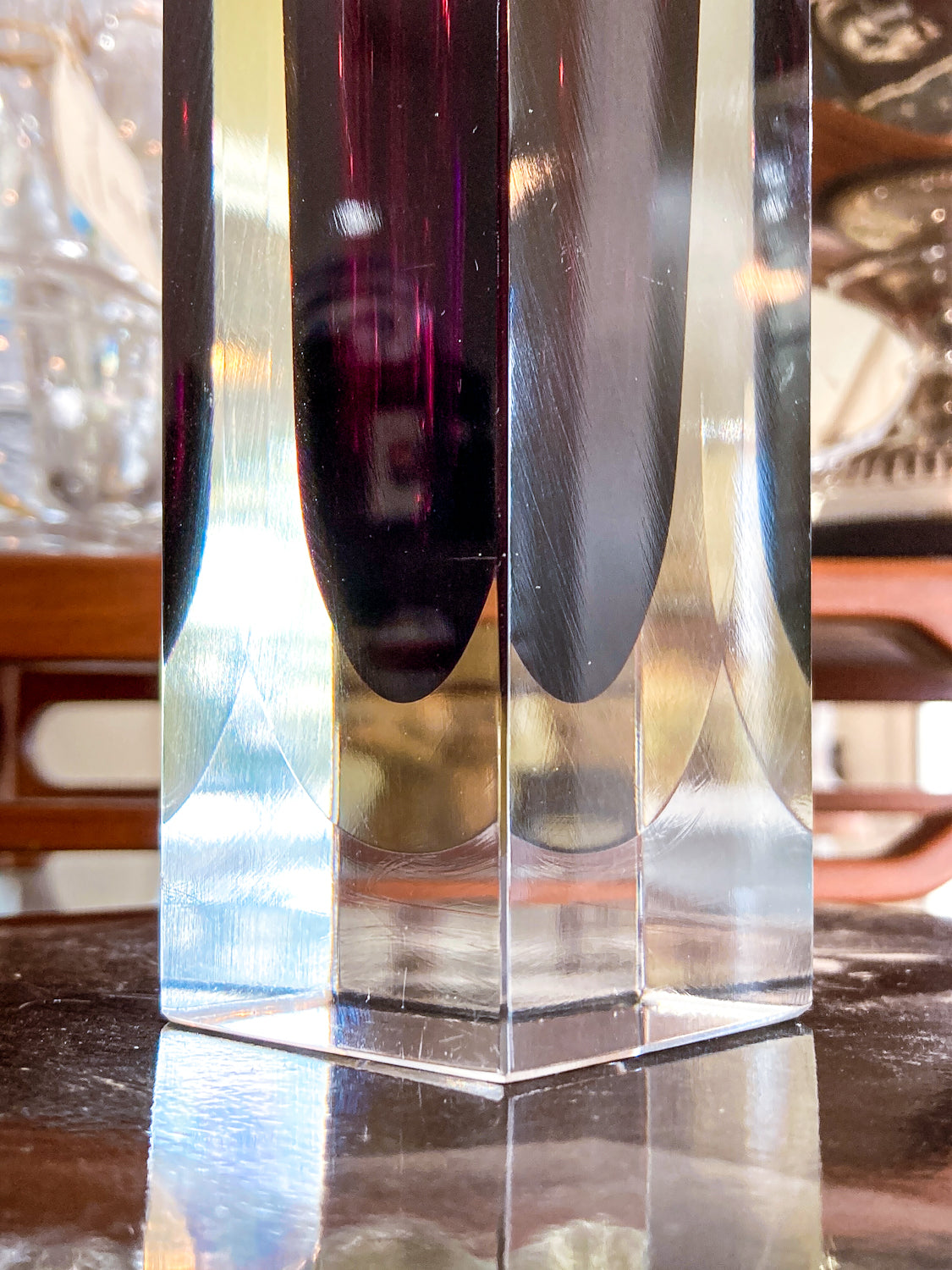 Murano Sommerso V. Nason Italian Rectangular Wine Red Glass Bud Vase
