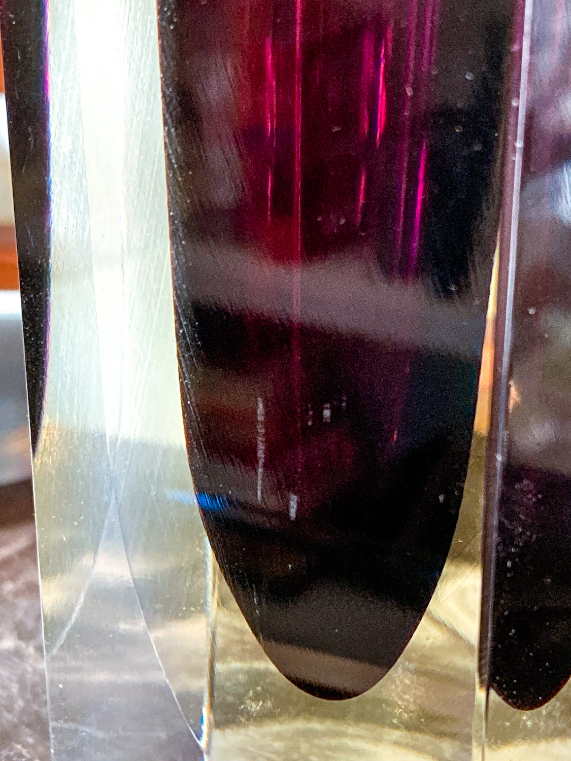 Murano Sommerso V. Nason Italian Rectangular Wine Red Glass Bud Vase