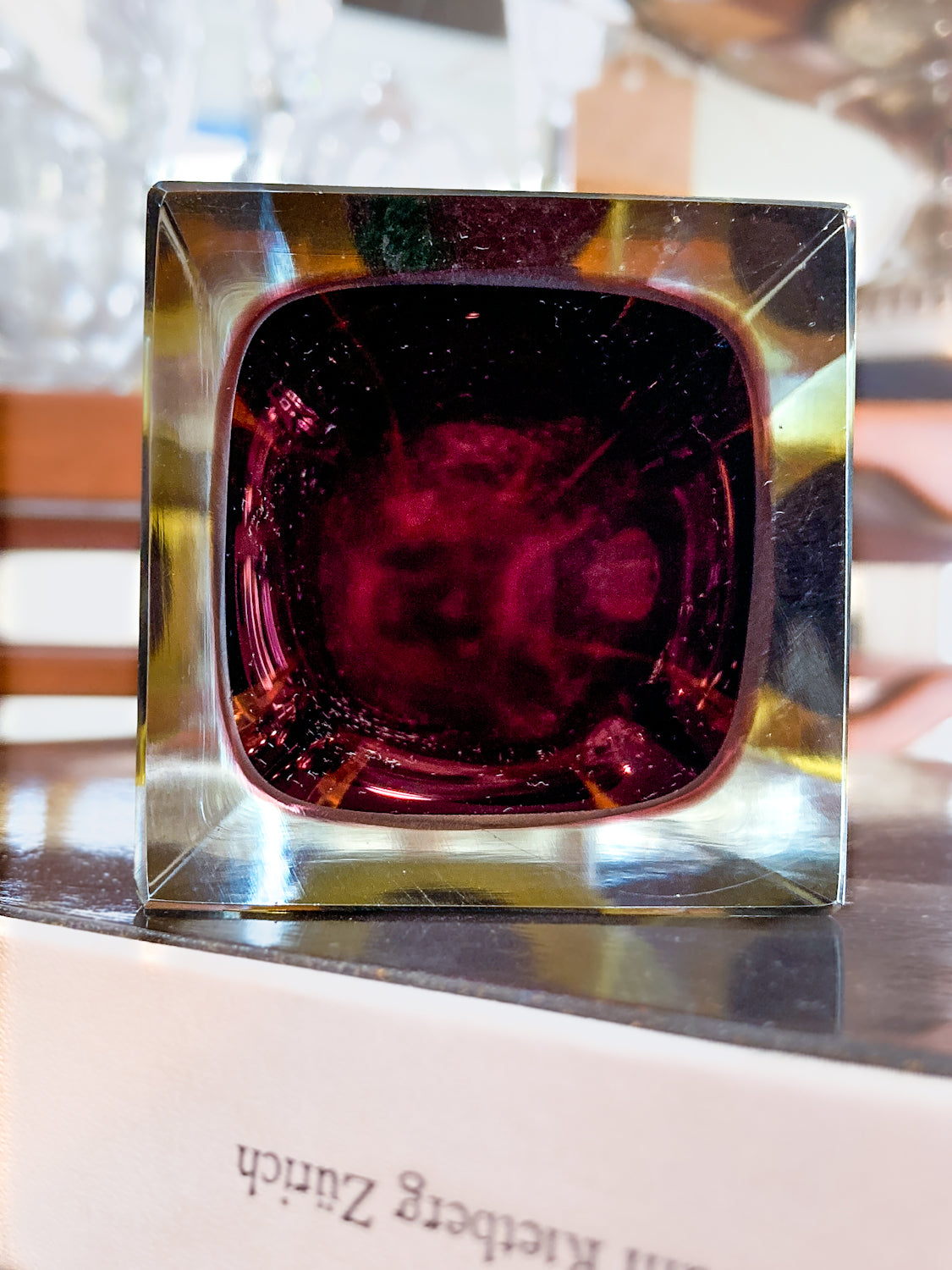 Murano Sommerso V. Nason Italian Rectangular Wine Red Glass Bud Vase