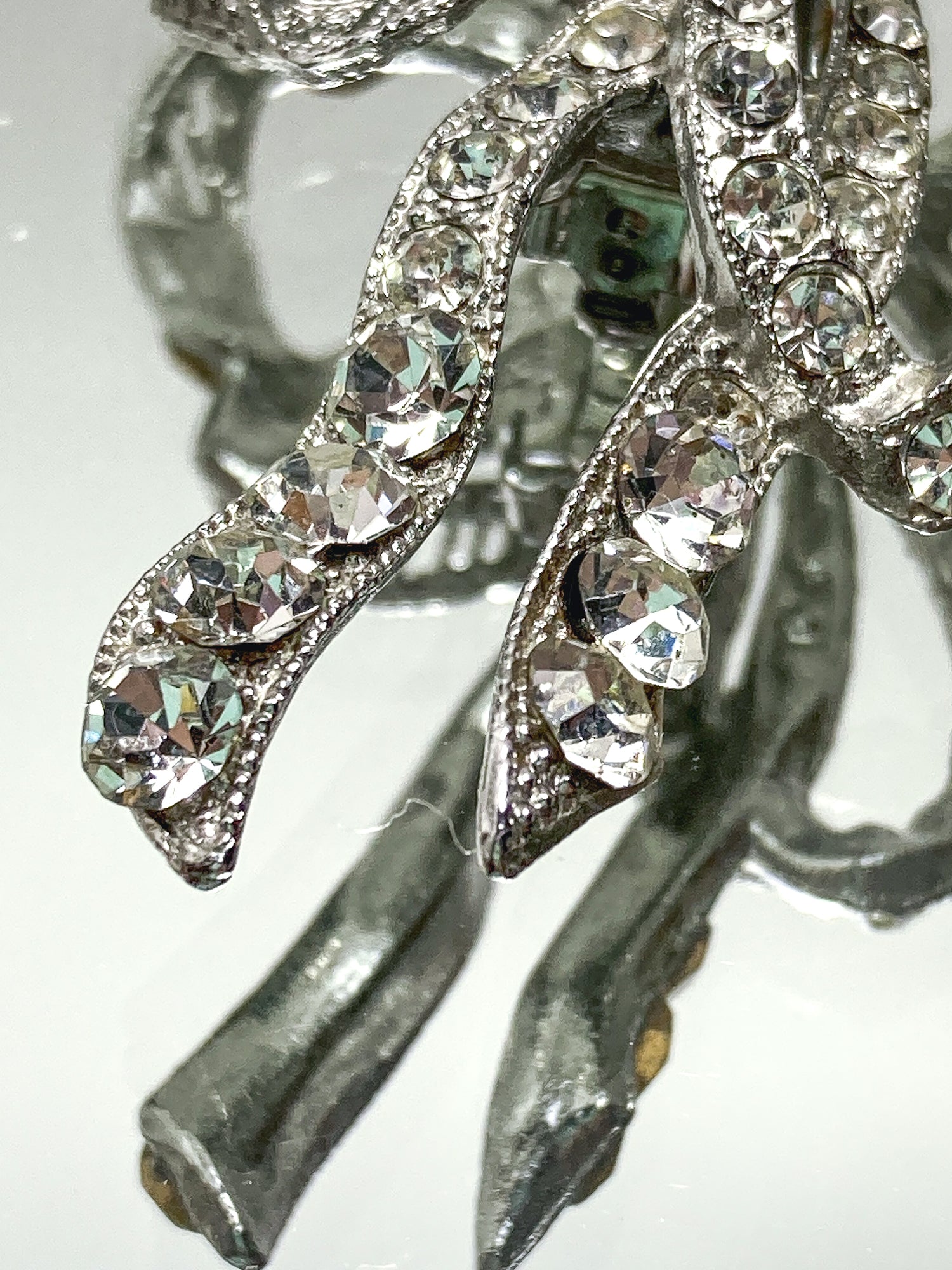Vintage Rhodium Plated Rhinestone Double Loop Bow Statement Clip On Earrings