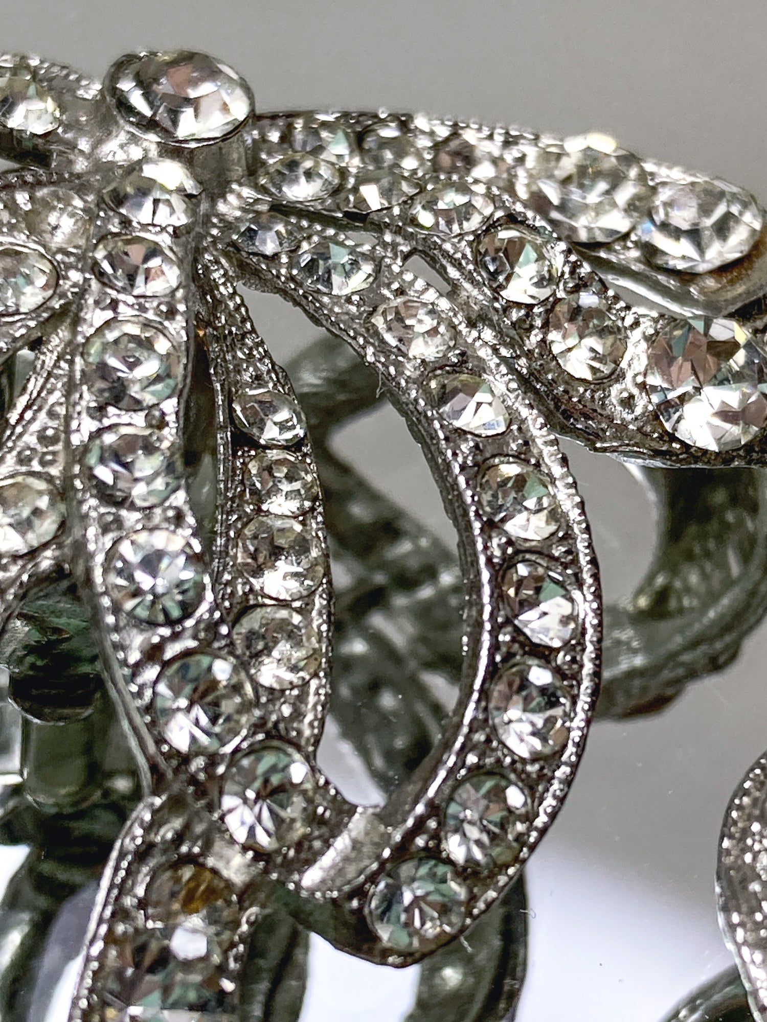 Vintage Rhodium Plated Rhinestone Double Loop Bow Statement Clip On Earrings