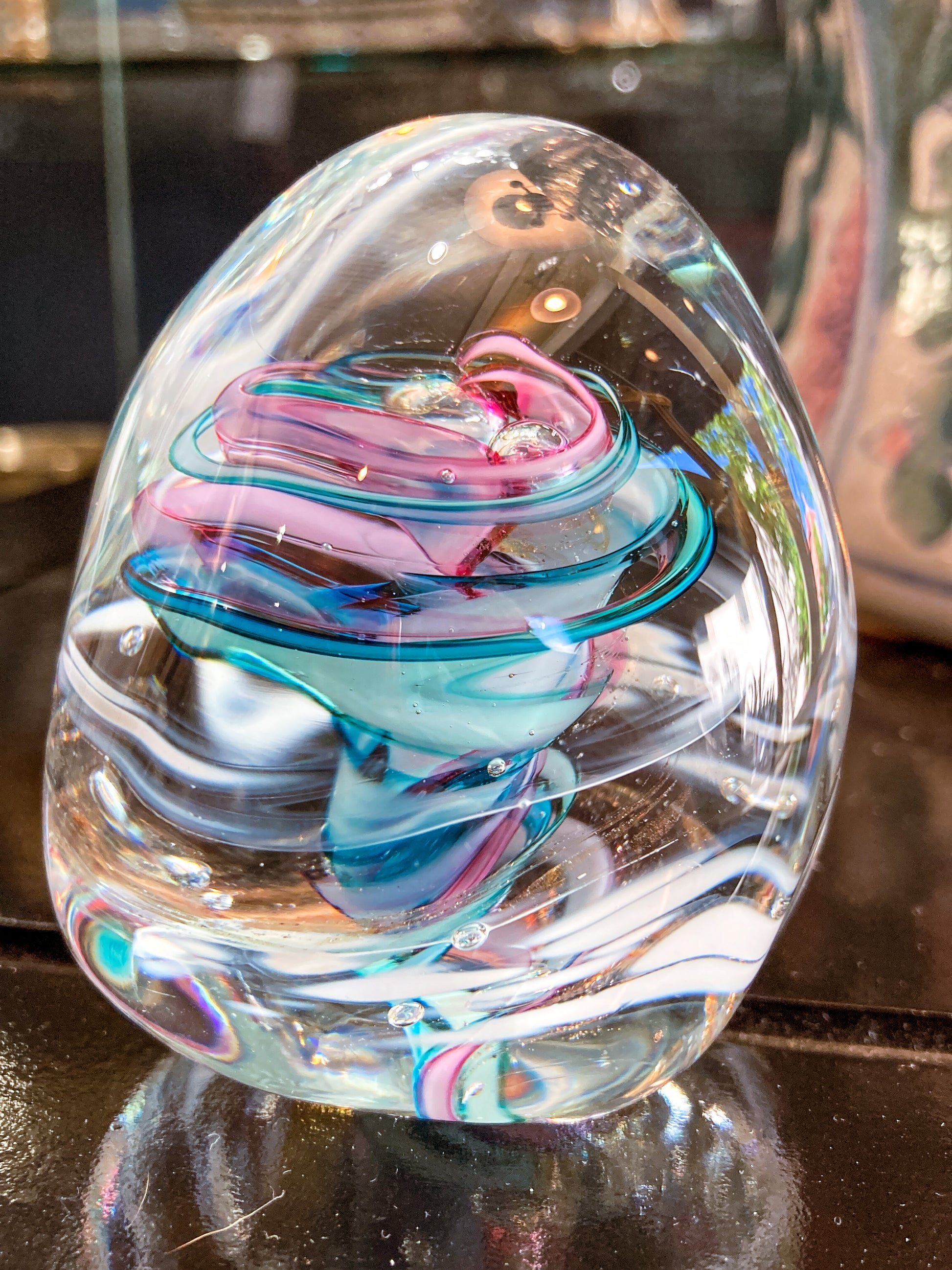 Vintage Robert L Hamon Multicolor Irregular Shaped Handblown Glass Paperweight