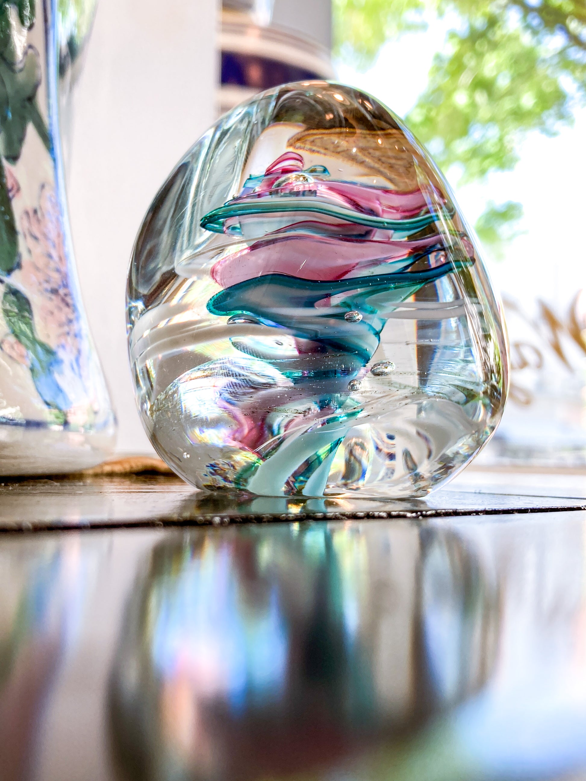 Vintage Robert L Hamon Multicolor Irregular Shaped Handblown Glass Paperweight