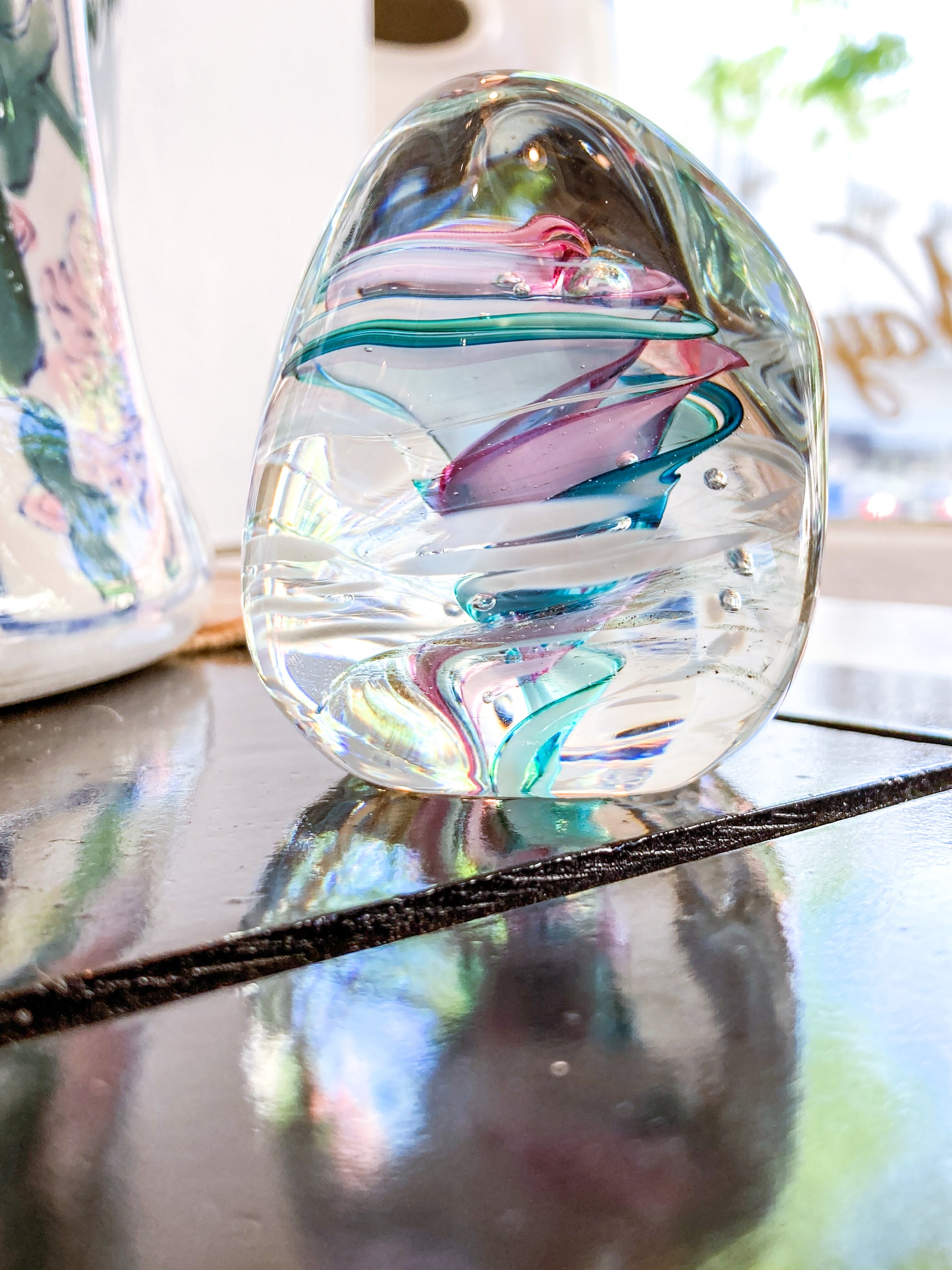 Vintage Robert L Hamon Multicolor Irregular Shaped Handblown Glass Paperweight