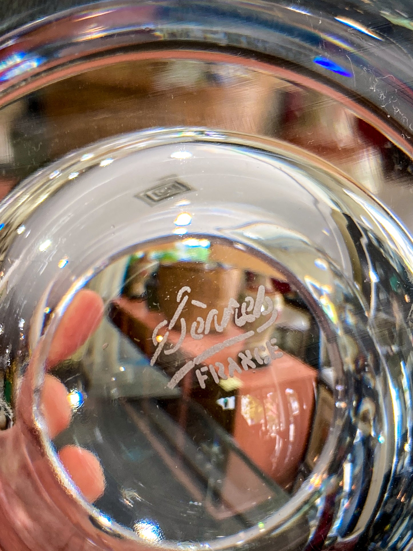 Vintage Sèvres Clear Crystal Bubble Cigar Sized Round Ashtray Bowl
