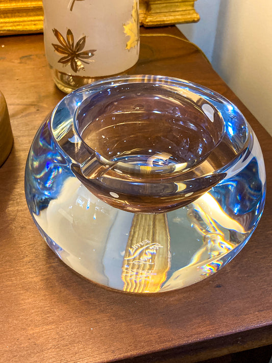 Vintage Sèvres Clear Crystal Bubble Cigar Sized Round Ashtray Bowl