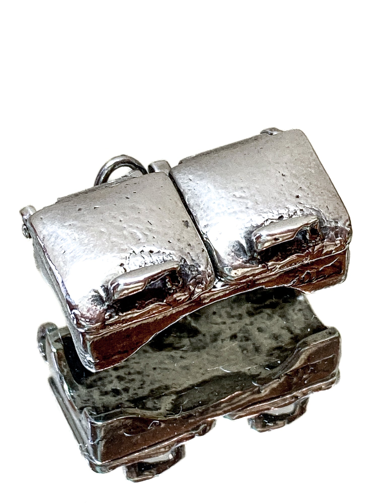 Vintage Sterling Silver Miniature Double Waffle Iron Griddle Charm Jewelry white mirrored background