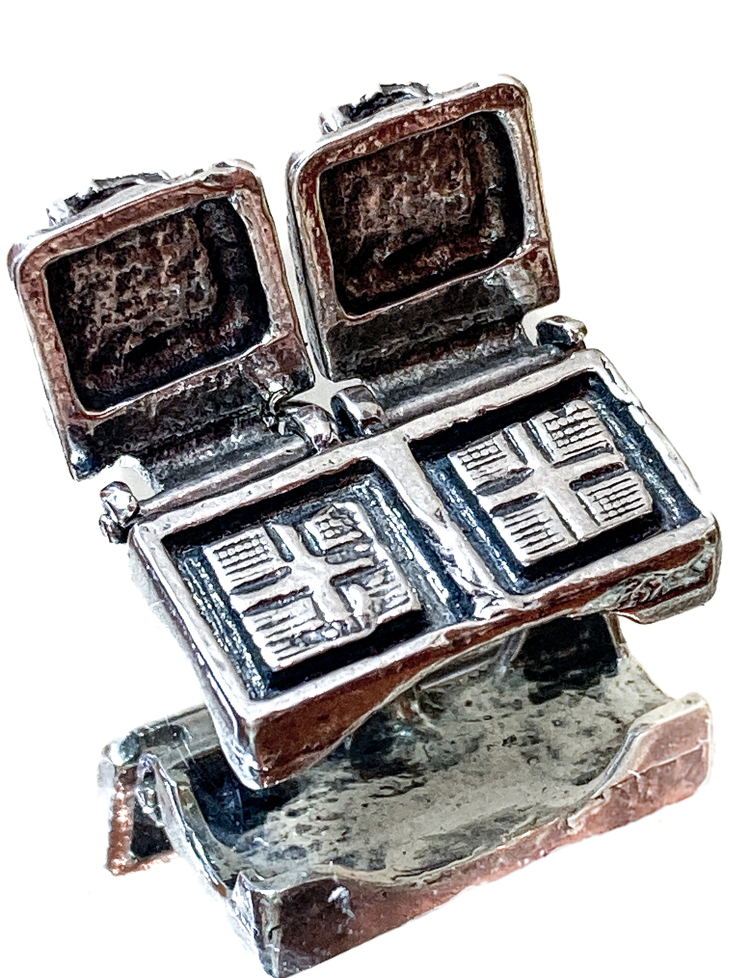 Vintage Sterling Silver Miniature Double Waffle Iron Griddle Charm Jewelry white mirrored background