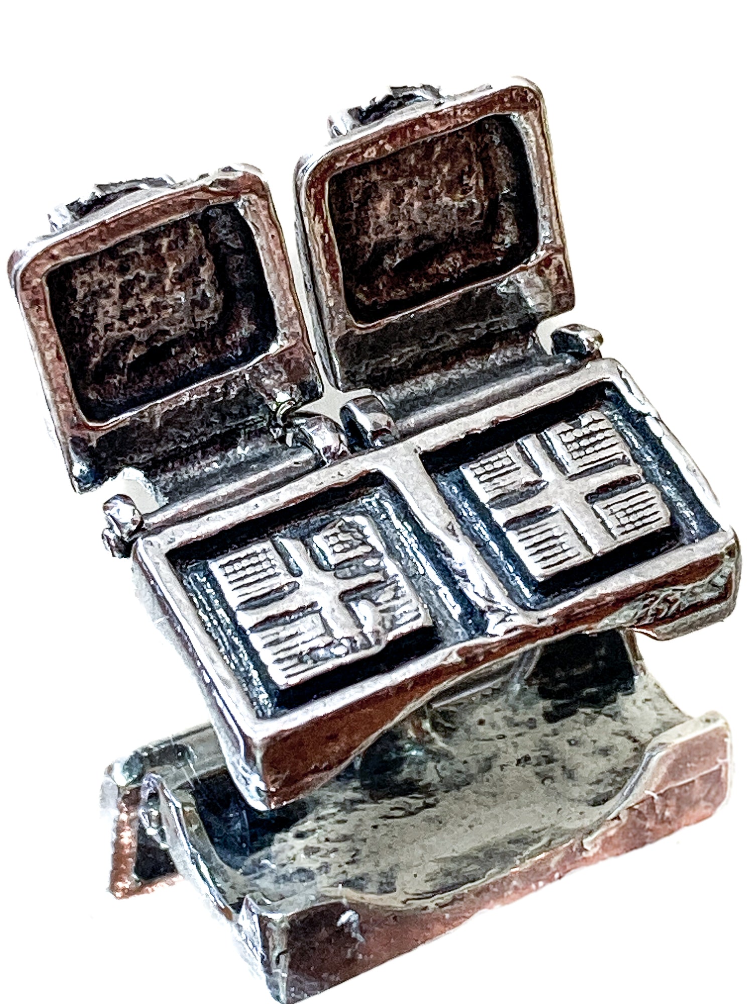 Vintage Sterling Silver Miniature Double Waffle Iron Griddle Charm Jewelry white mirrored background