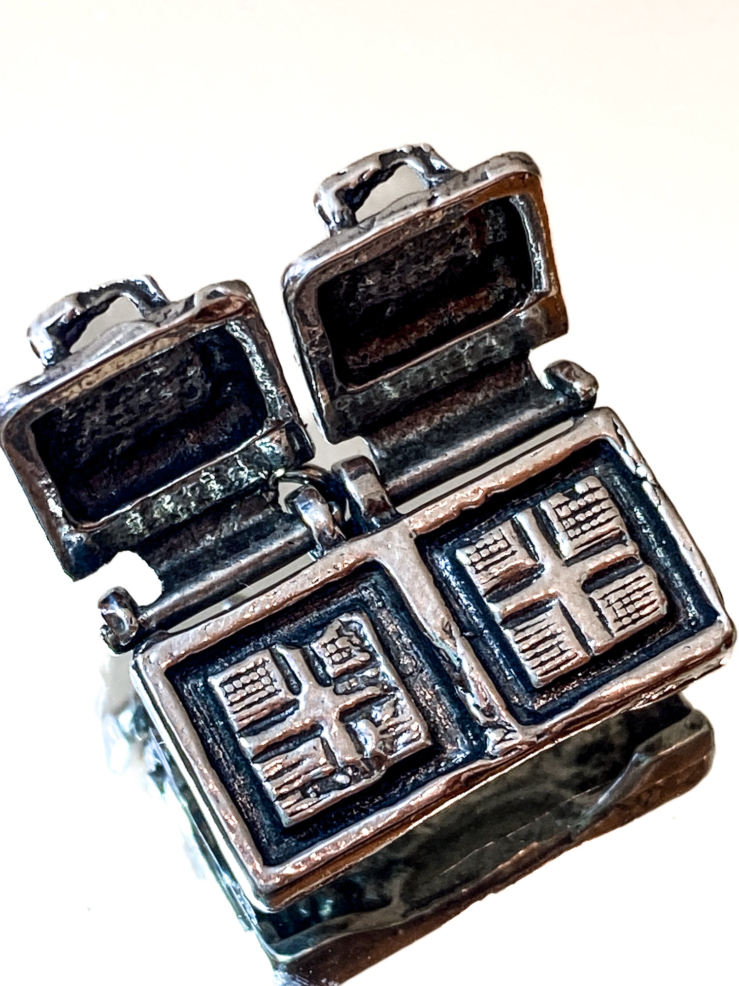 Vintage Sterling Silver Miniature Double Waffle Iron Griddle Charm Jewelry white mirrored background