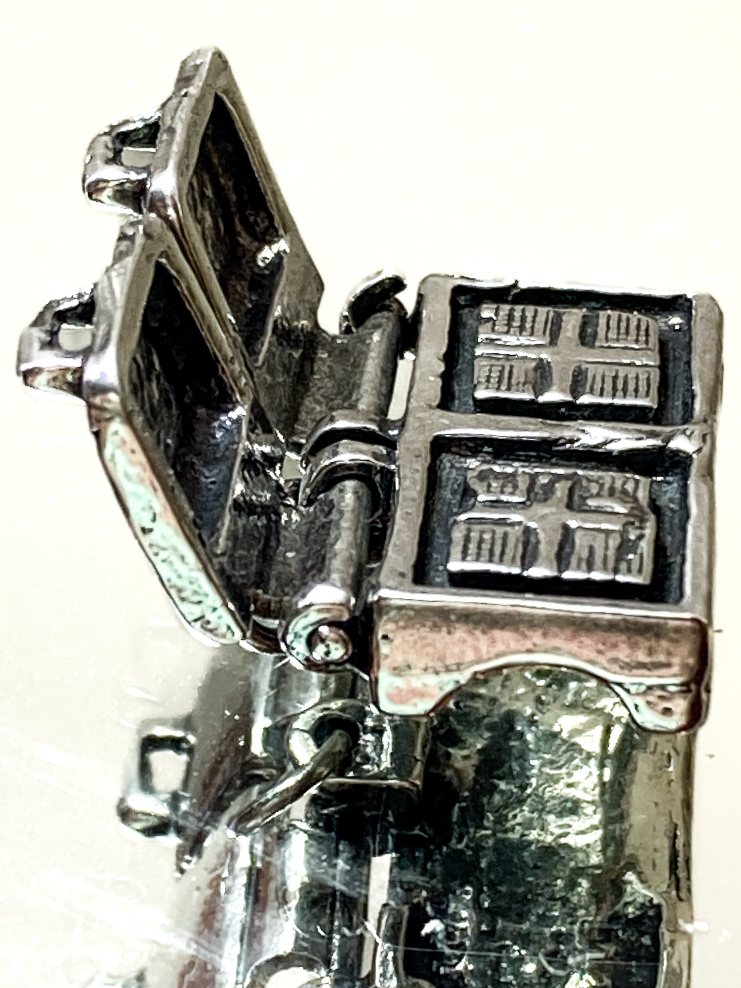 Vintage Sterling Silver Miniature Double Waffle Iron Griddle Charm Jewelry white mirrored background