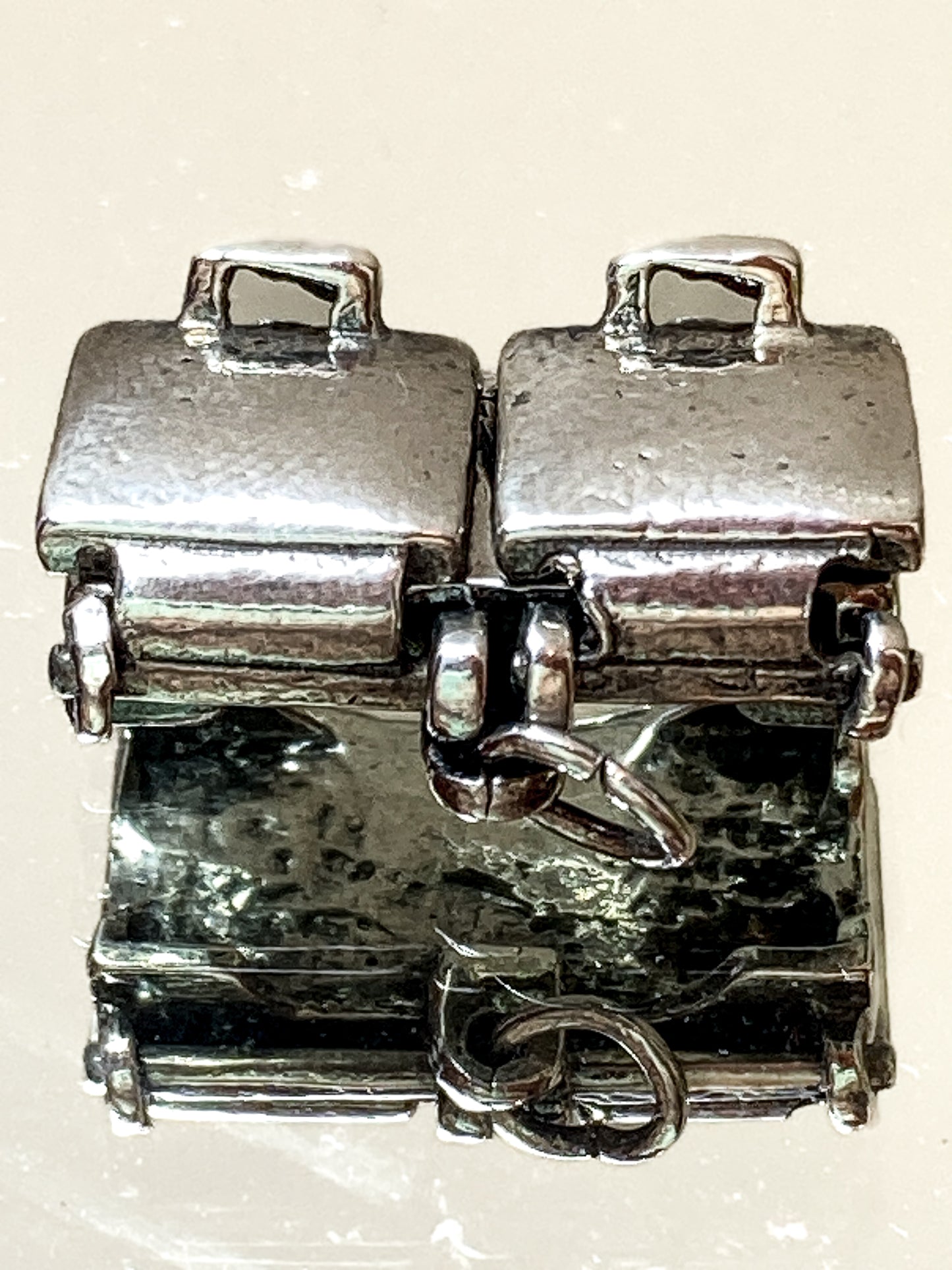 Vintage Sterling Silver Miniature Double Waffle Iron Griddle Charm Jewelry white mirrored background