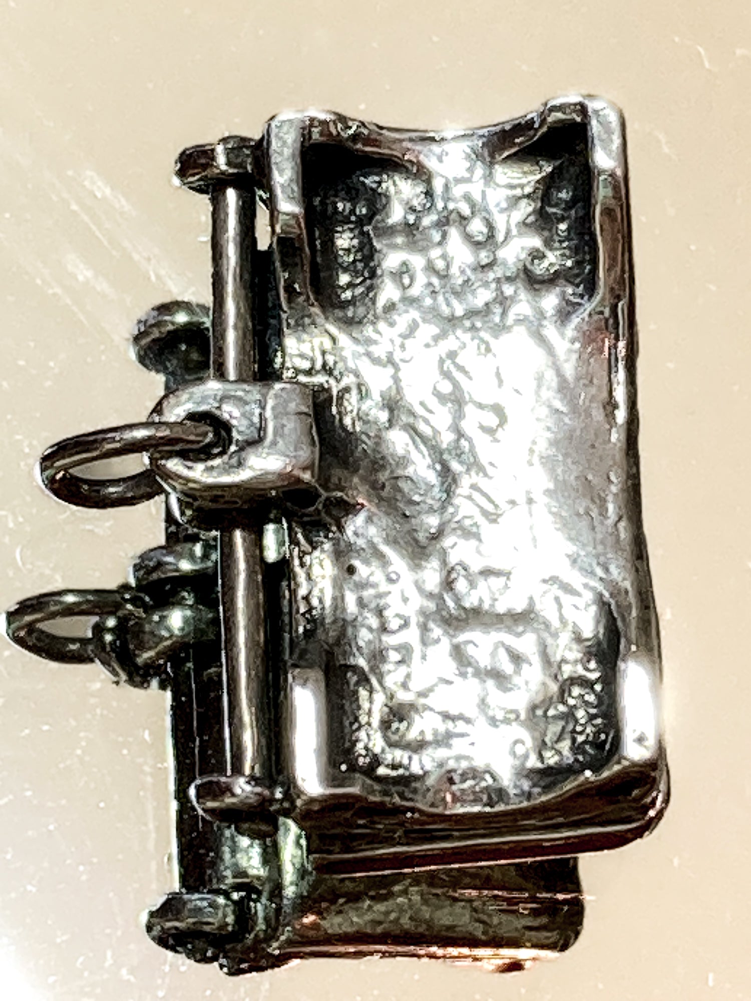 Vintage Sterling Silver Miniature Double Waffle Iron Griddle Charm Jewelry white mirrored background