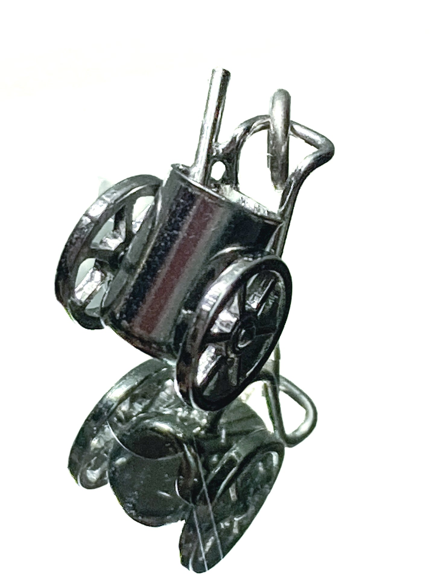 Vintage Sterling Silver Miniature Golf Caddy Rolling Cart Moving Wheels Charm Jewelry