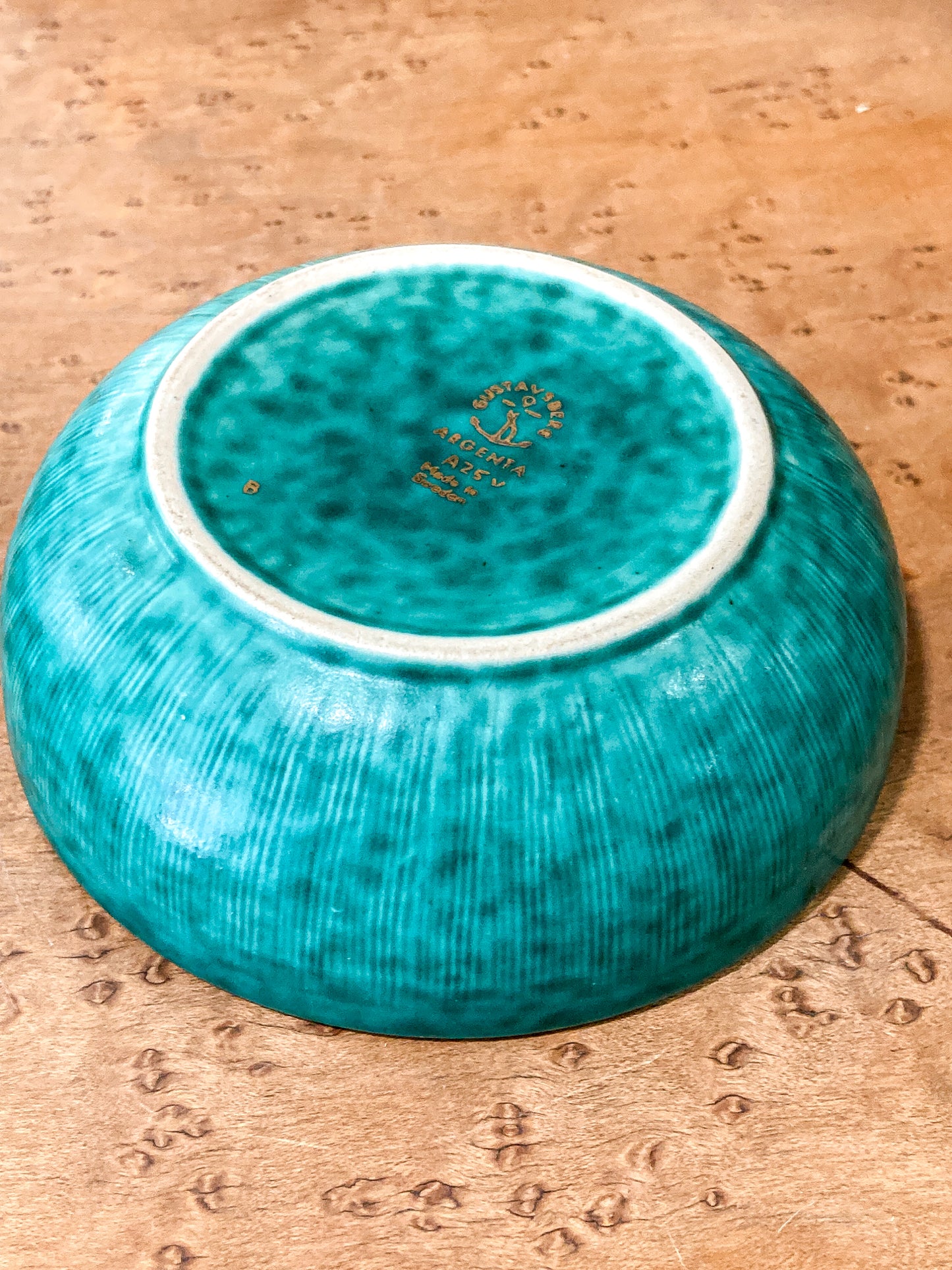 Vintage Swedish Gustavsberg Argenta Molted Green Ceramic Pottery Bowl