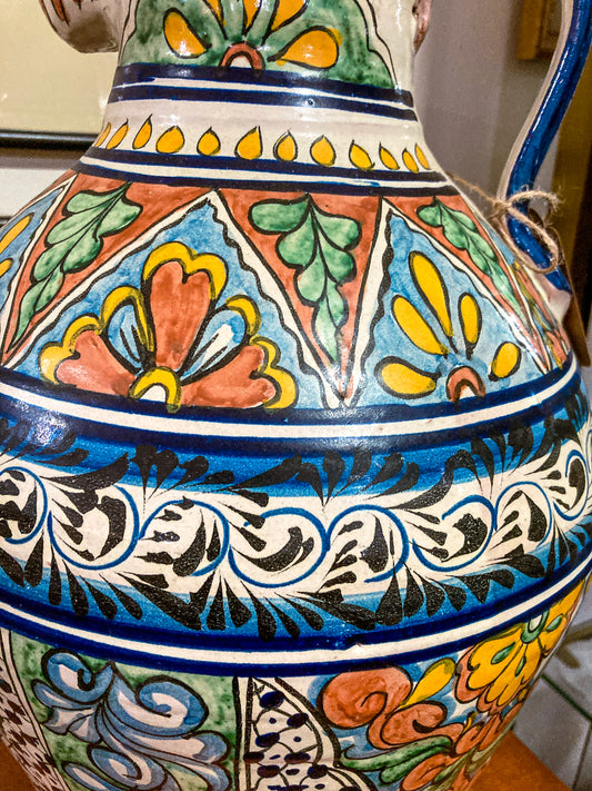 Vintage Talavera Mexican Polychrome Handmade Pottery Ewer Pitcher Jug