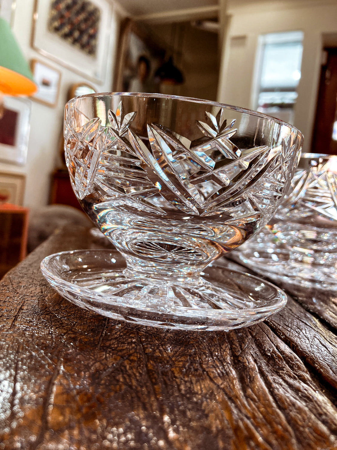 Set of Six Vintage Waterford Clear Crystal Clare Pattern Footed Dessert Bowls