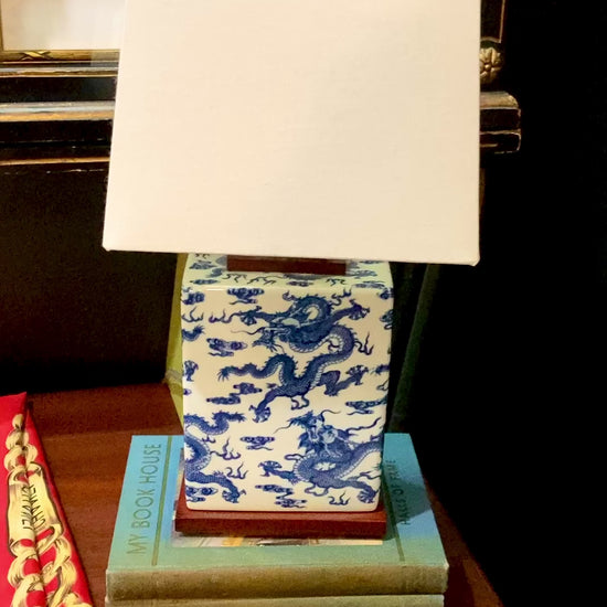 Rectangular Blue and White Porcelain Wood Ralph Lauren Accent Lamp Light Video
