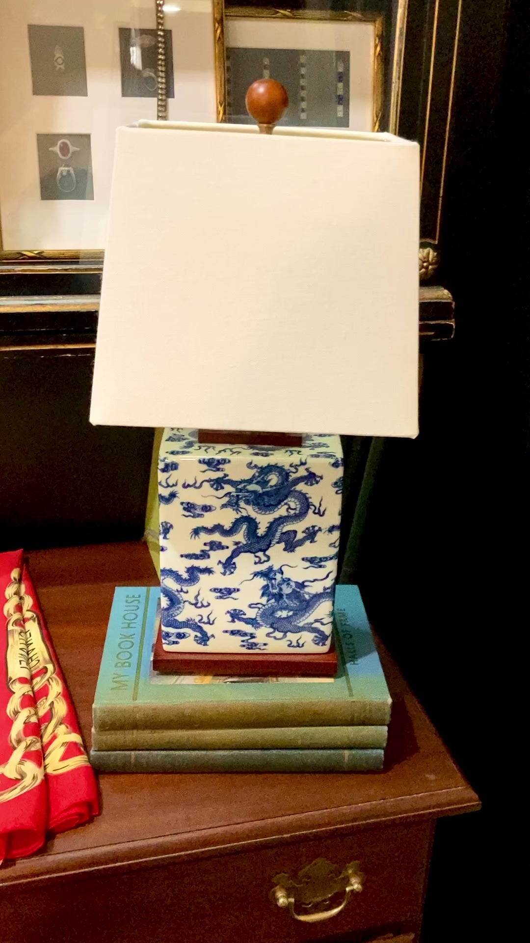Rectangular Blue and White Porcelain Wood Ralph Lauren Accent Lamp Light Video