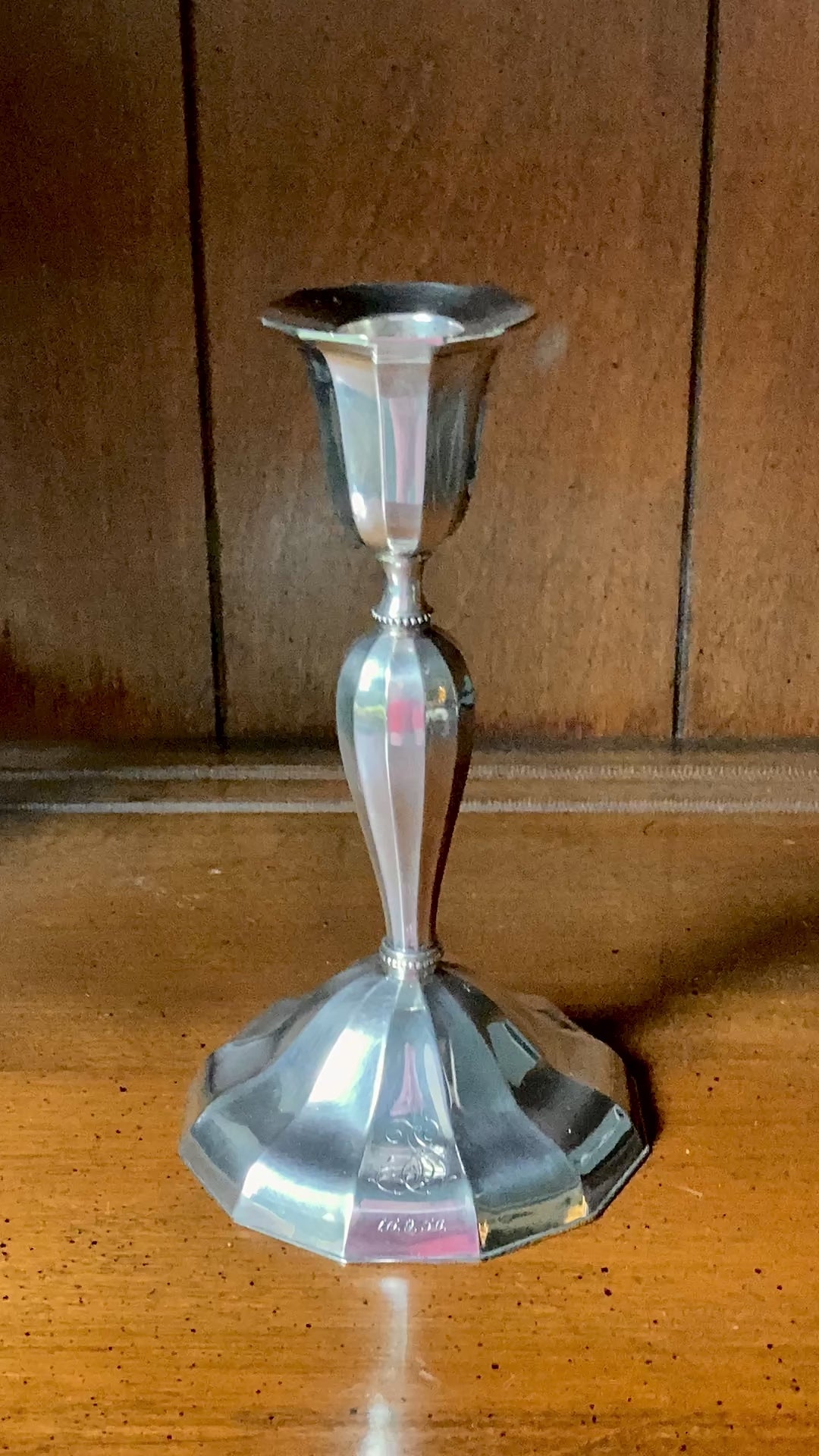 Elegant Vintage 1956 Finnish Sterling Silver Monogramed Candlestick