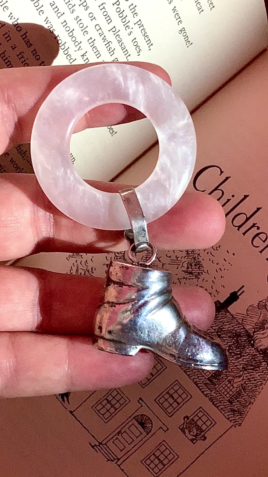 Antique Victorian Sterling Silver Baby Shoe Mother of Pearl Rattle video in hand