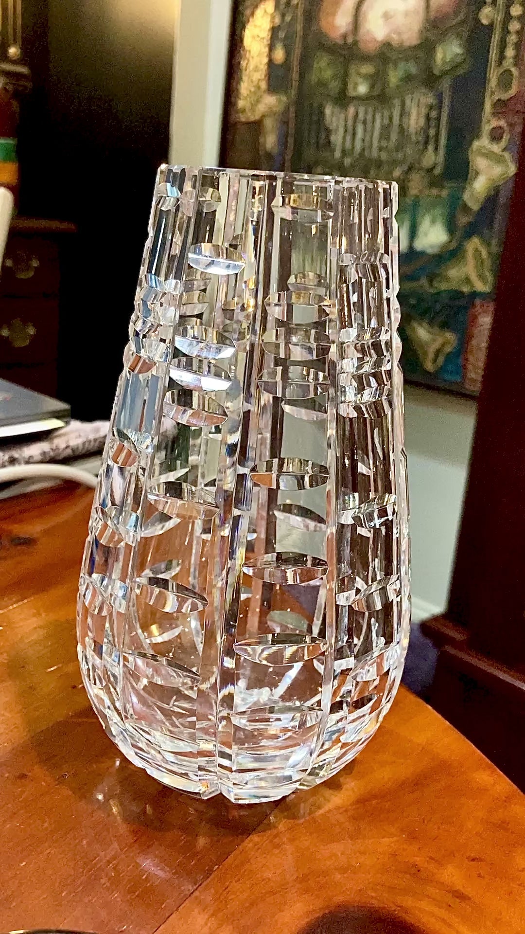 Stunning Vintage Clear Crystal Cut Teardrop Fluted Waterford Vase