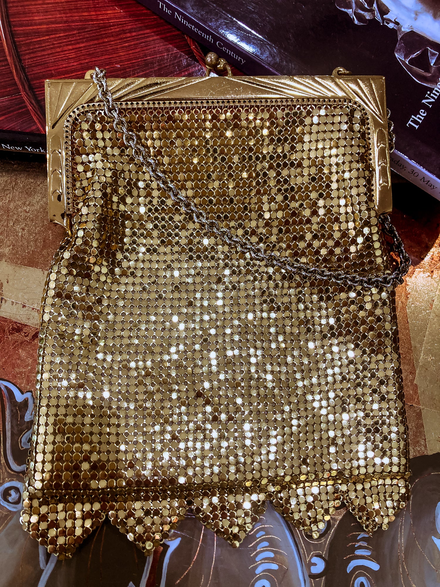 Gold mesh handbag sales