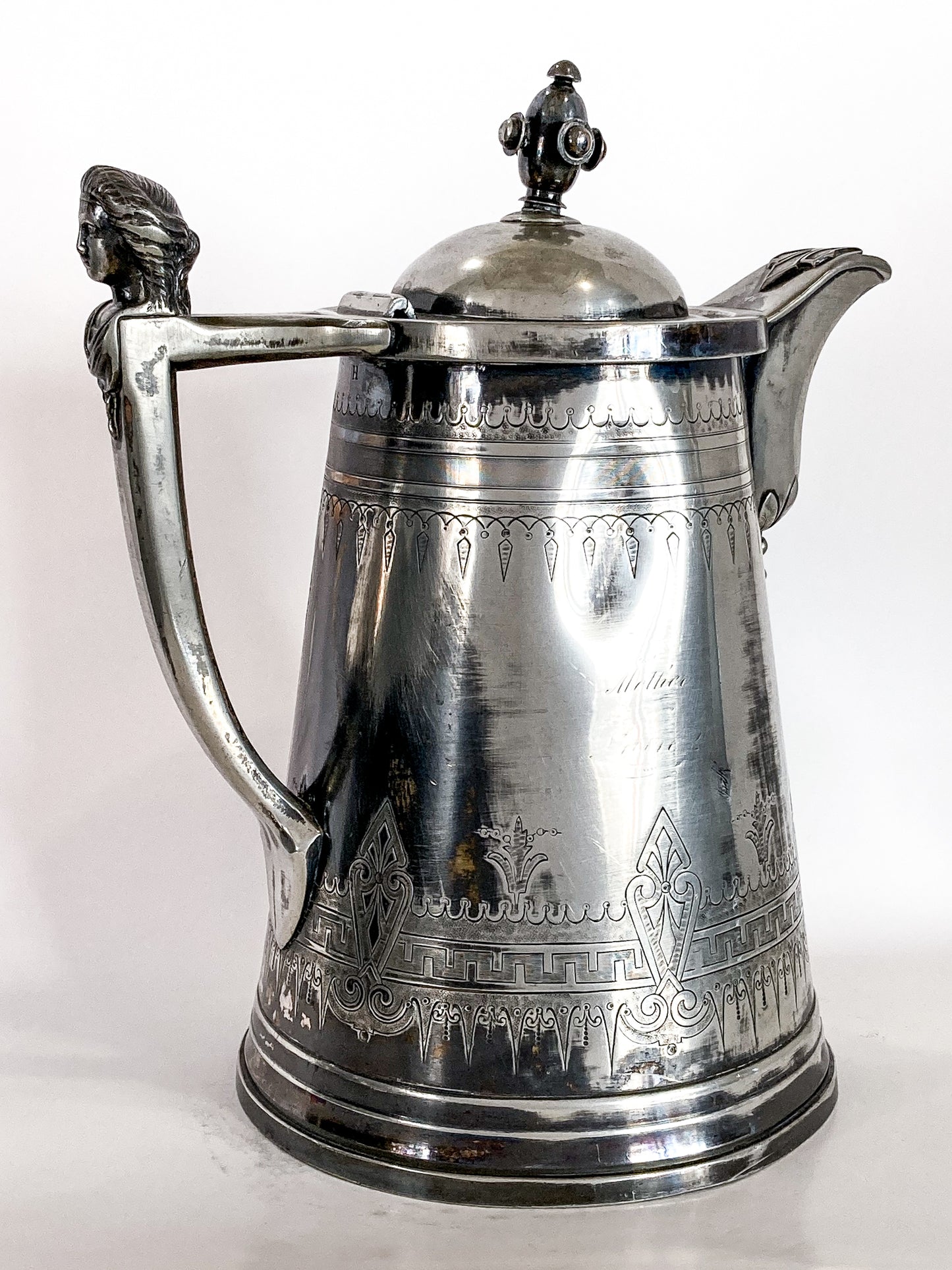 Beautiful Antique C1870 Silver Plated Cold Water Meriden Tankard Pitcher Side 3