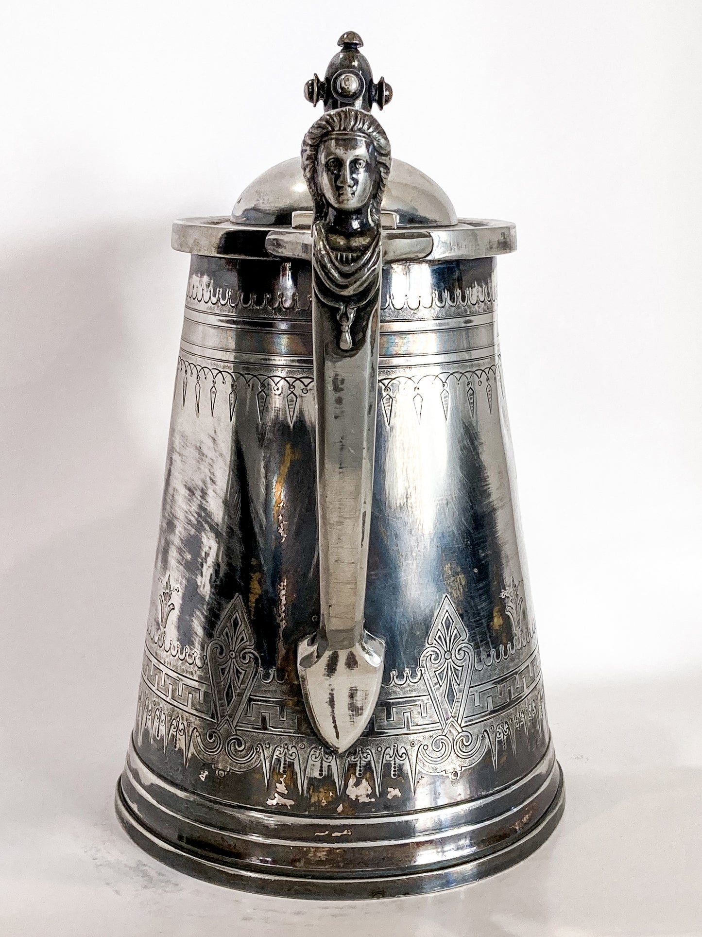 Beautiful Antique C1870 Silver Plated Cold Water Meriden Tankard Pitcher Back