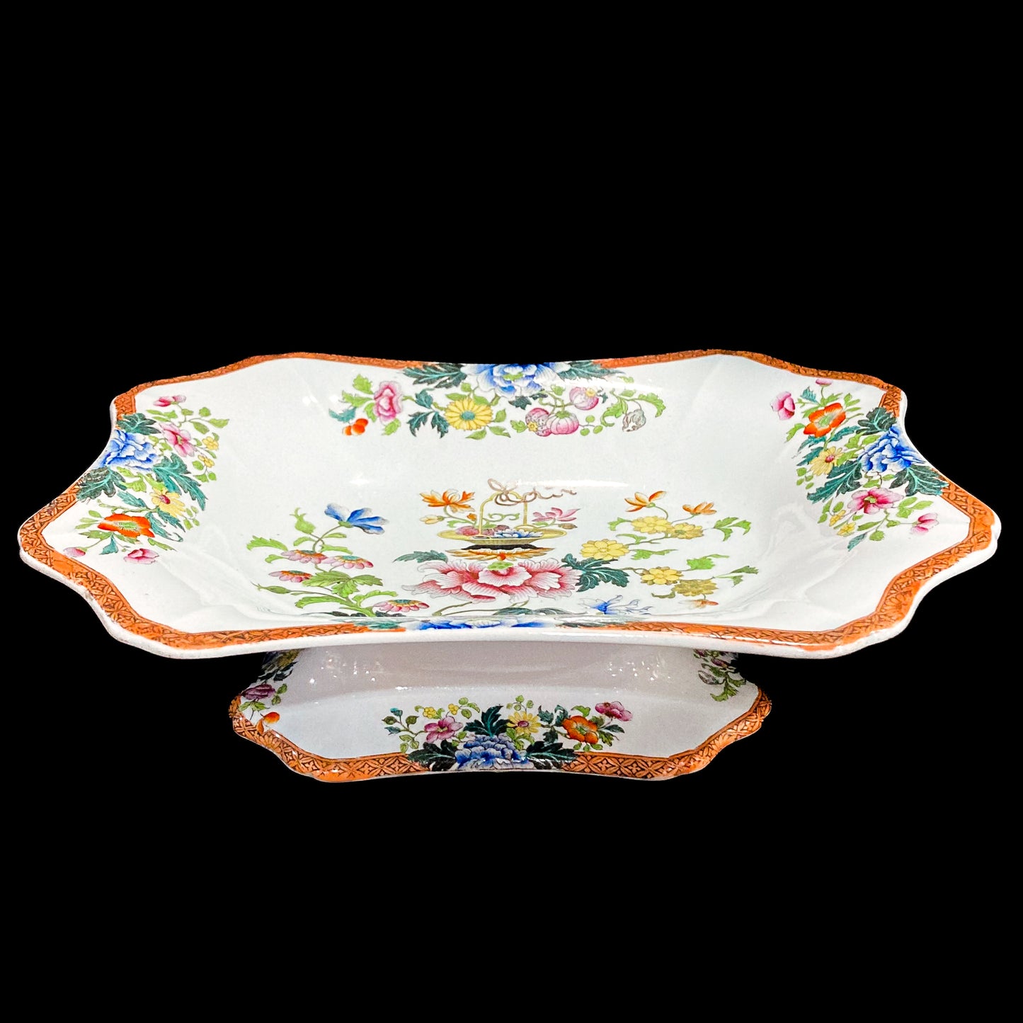 Antique 1850s Wedgwood Enameled Multicolor Floral Footed Compote Dish 1