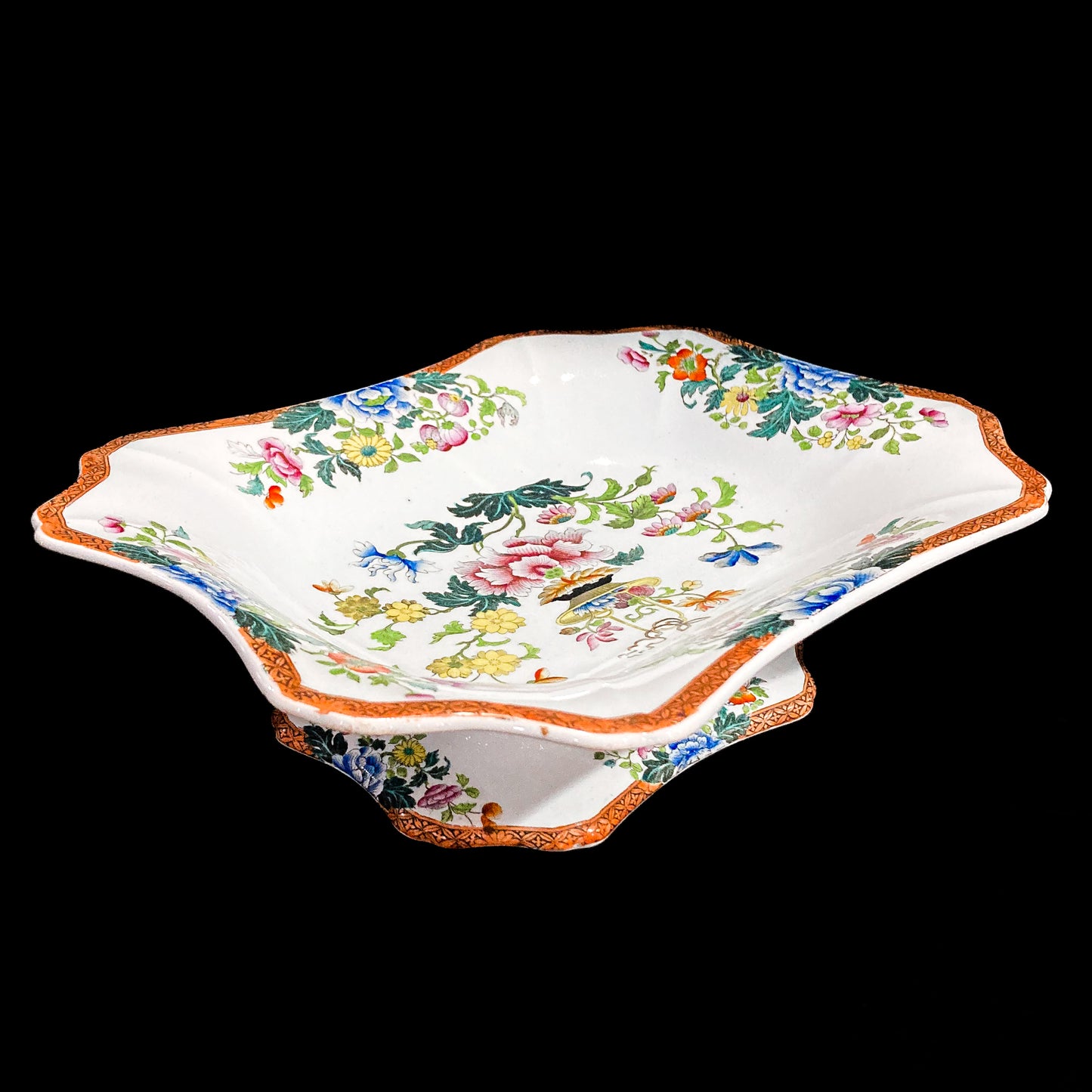 Antique 1850s Wedgwood Enameled Multicolor Floral Footed Compote Dish 3