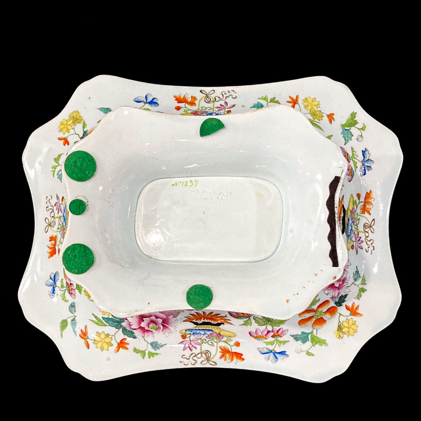 Antique 1850s Wedgwood Enameled Multicolor Floral Footed Compote Dish Base