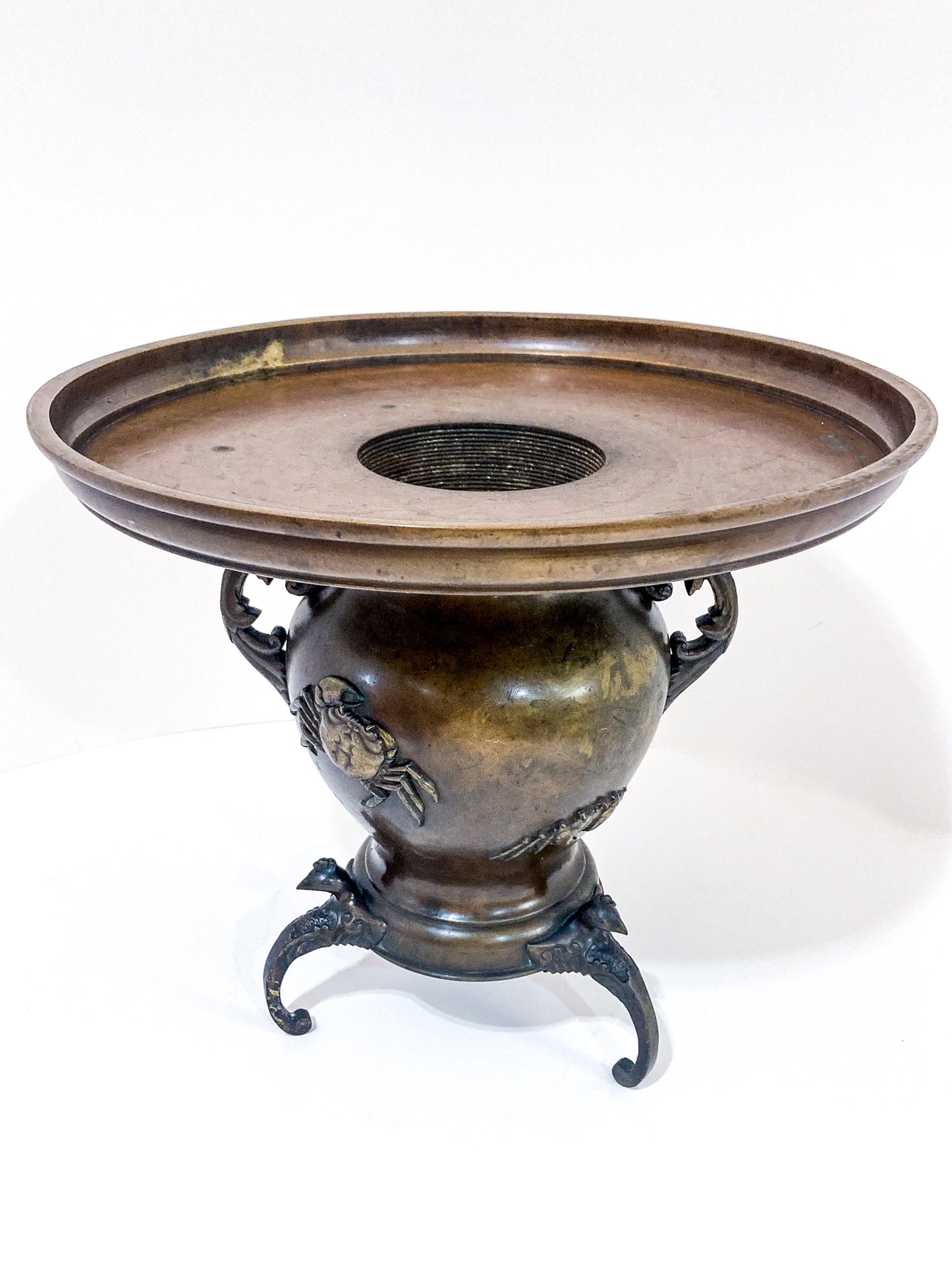 Antique Japanese Yoshimasa Bronze Crab Ocean Motif Ikebana Vase 7