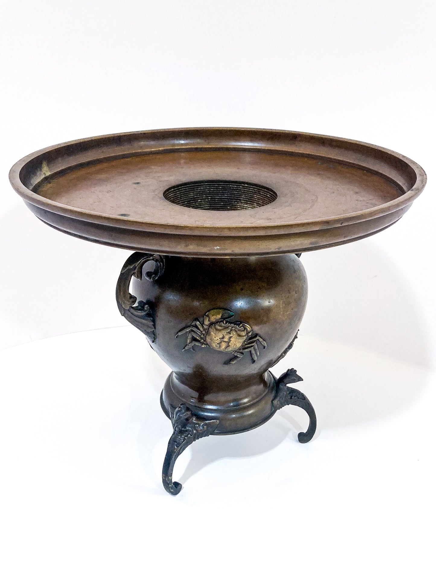 Antique Japanese Yoshimasa Bronze Crab Ocean Motif Ikebana Vase 8