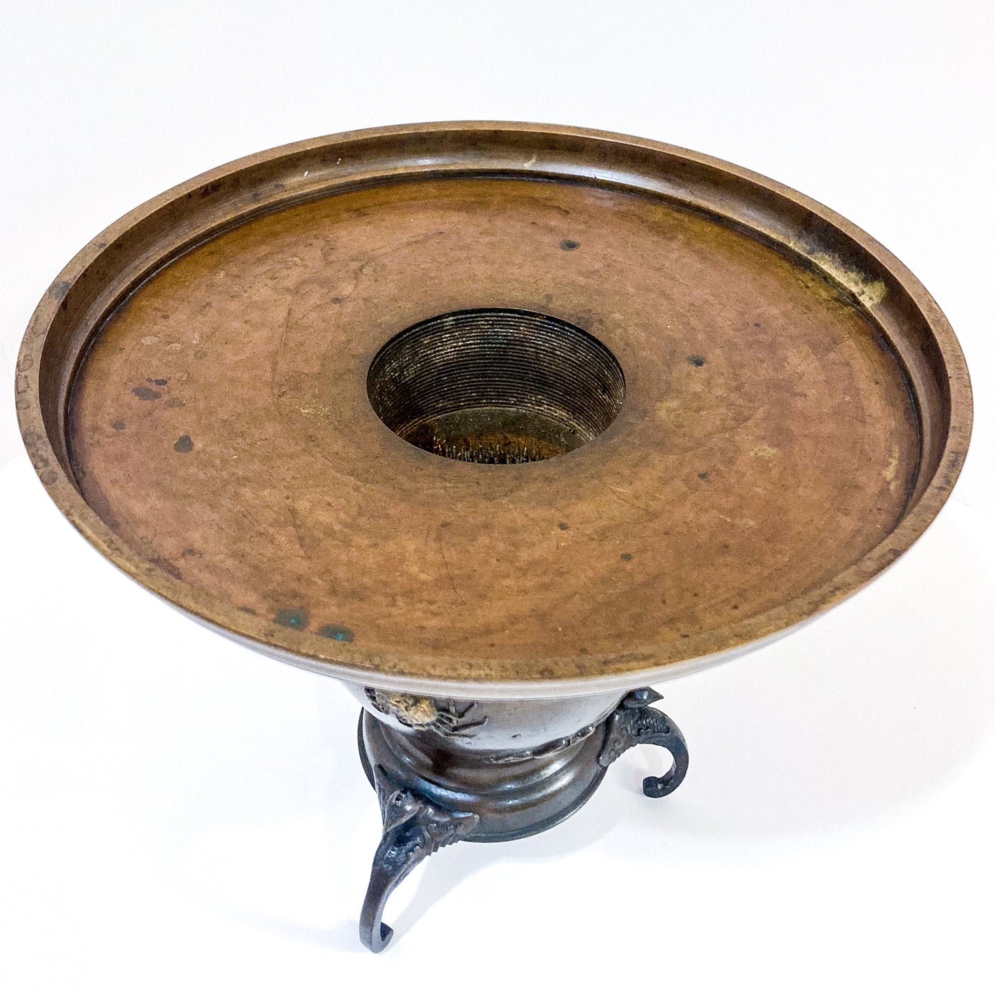 Antique Japanese Yoshimasa Bronze Crab Ocean Motif Ikebana Vase Top Tray