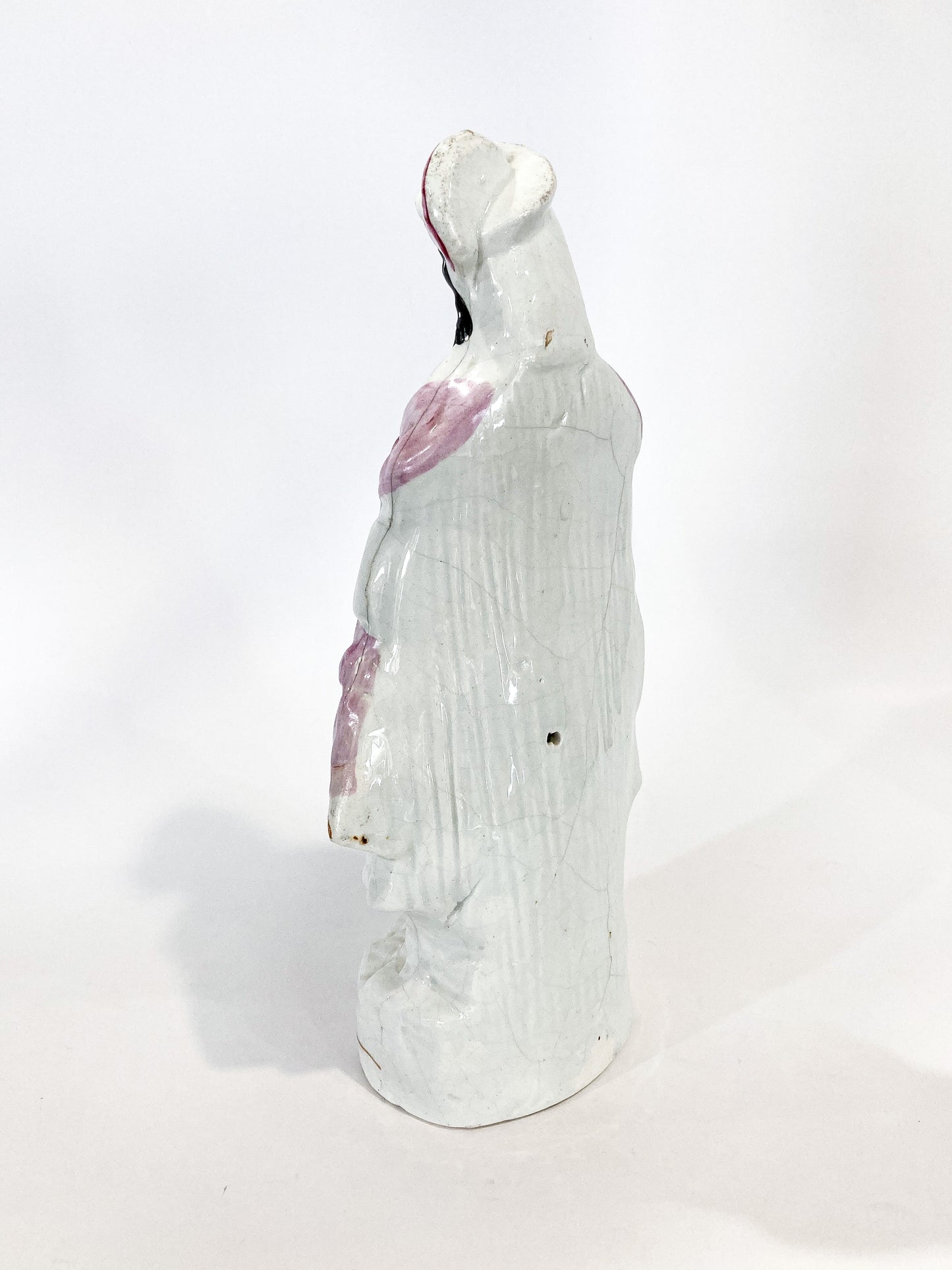 Antique 19th Century Staffordshire Lady Holding Parrot Porcelain Figure Sculpture Side 3