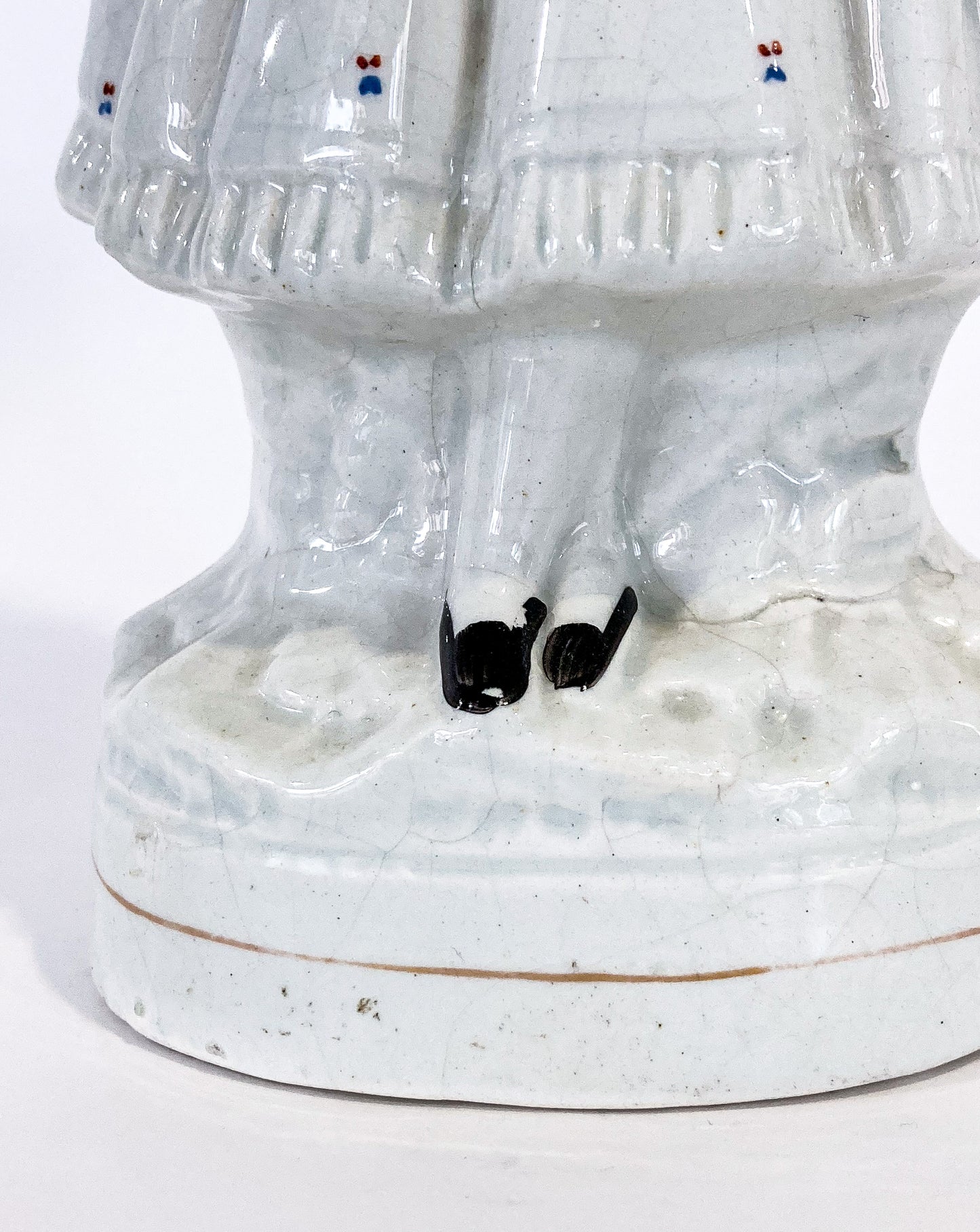 Antique 19th Century Staffordshire Lady Holding Parrot Porcelain Figure Sculpture Close Up Base