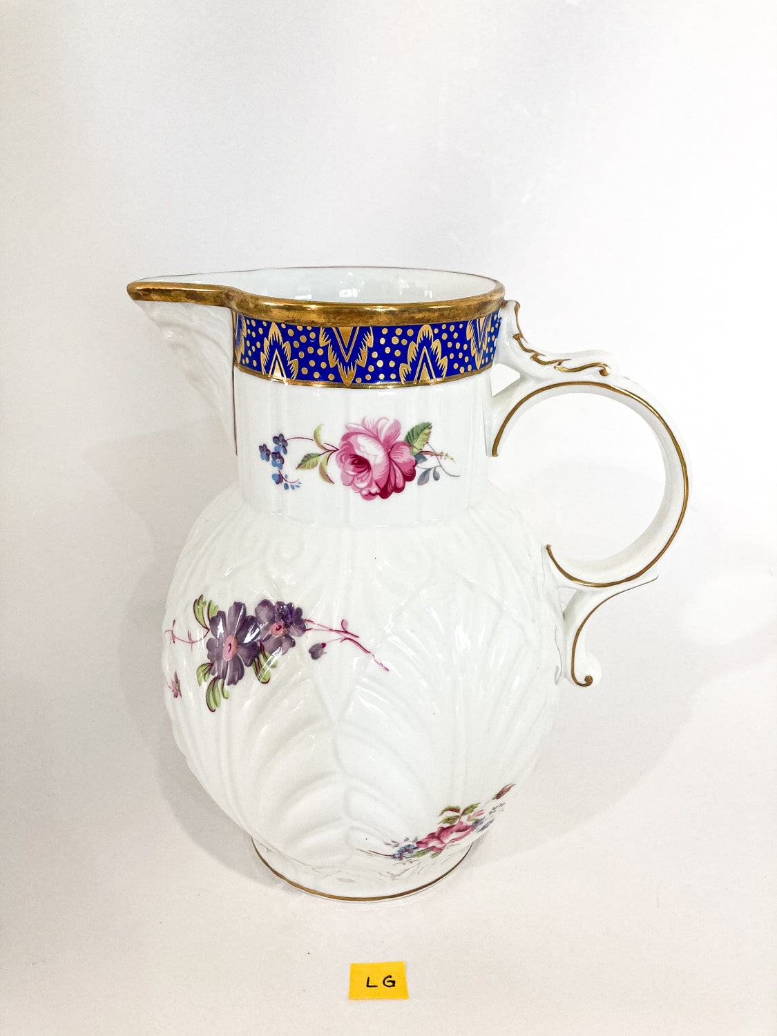 Set of Three Vintage Caughley Floral Painted Mask Head Porcelain Pitcher Jugs